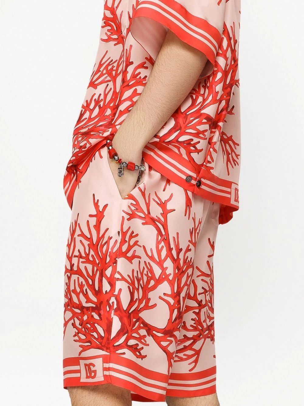 coral-print silk Bermuda shorts - 5