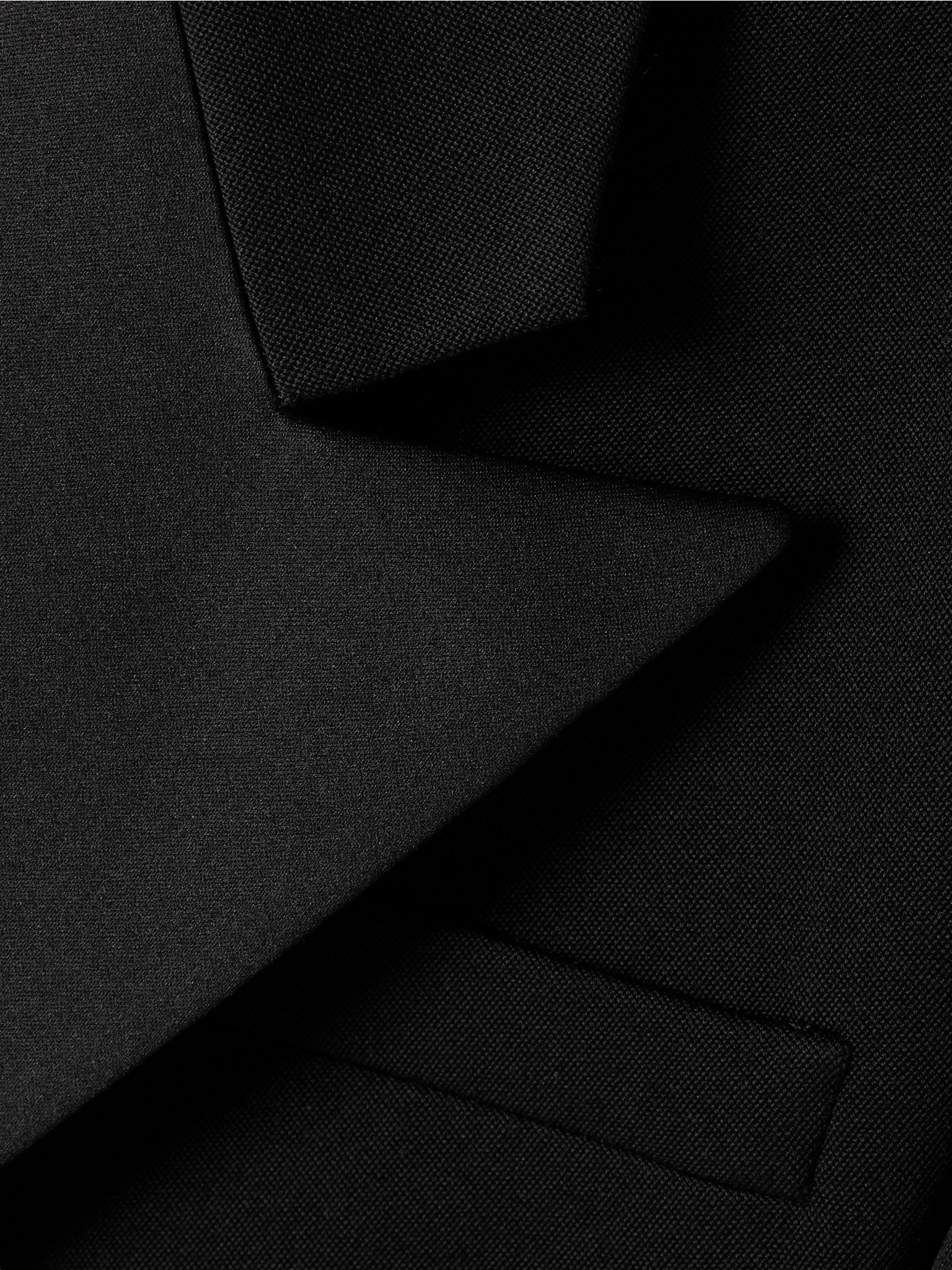 Double-breasted twill-trimmed grain de poudre wool blazer Black - 5