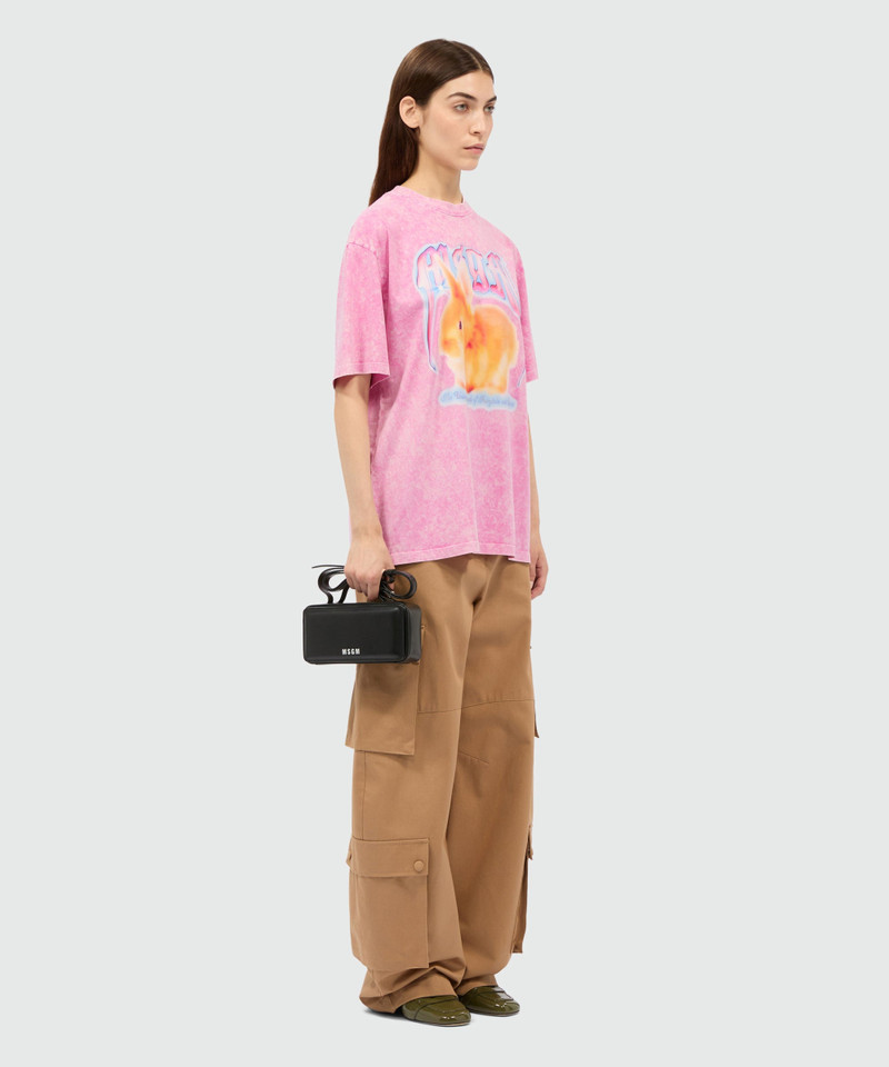 Pink faded cotton T-shirt with "MSGM Concert Bunny" print 4
