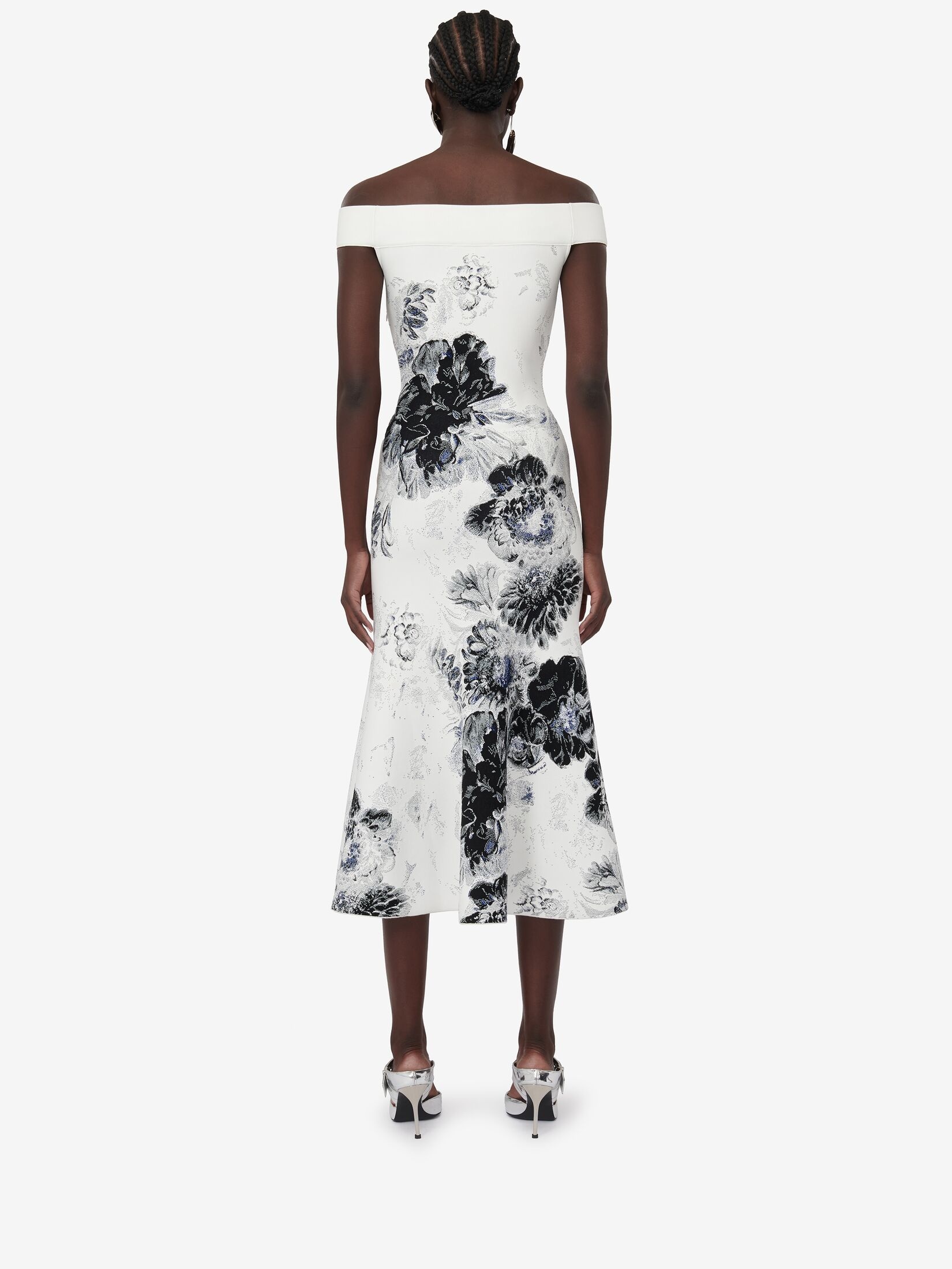 Women's Chiaroscuro Jacquard Dress in White/black/blue - 4