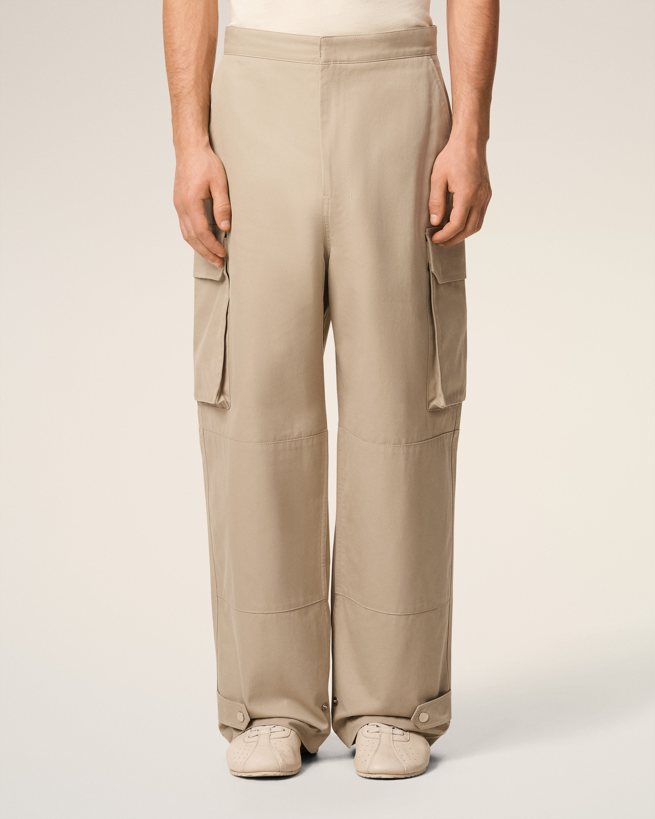 BEIGE COTTON GABARDINE CARGO TROUSERS - 3