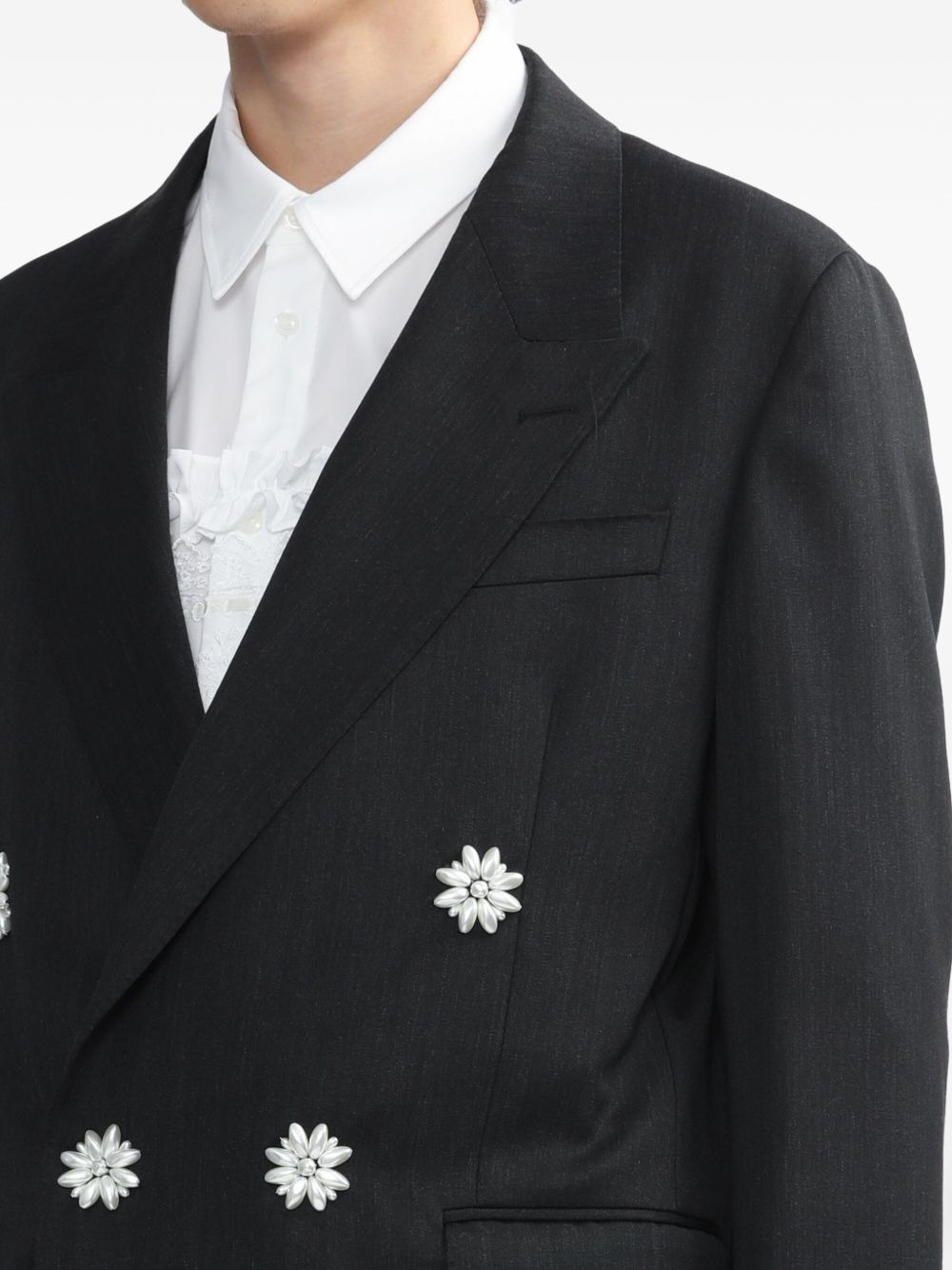 flower-embellished double-breasted blazer - 5
