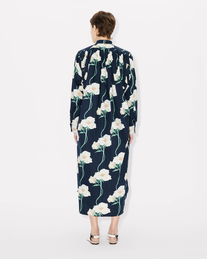 'KENZO Archive Rose' oversized pleated long dress in coton and slik 3