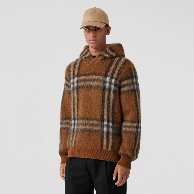 Exaggerated Check Wool Mohair Blend Hoodie 5