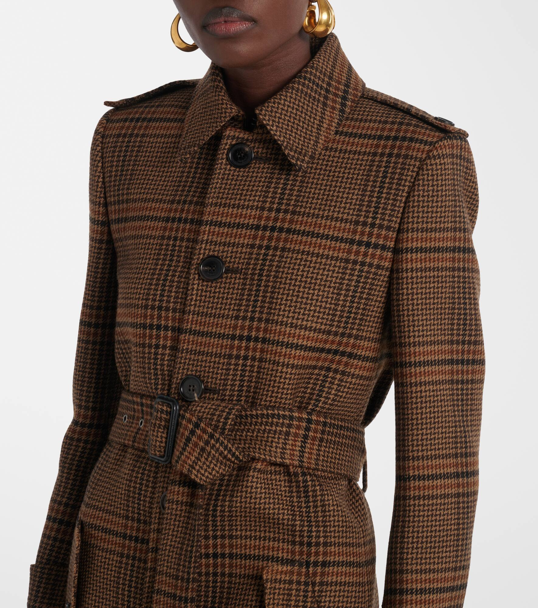 Belted Prince of Wales wool coat - 5