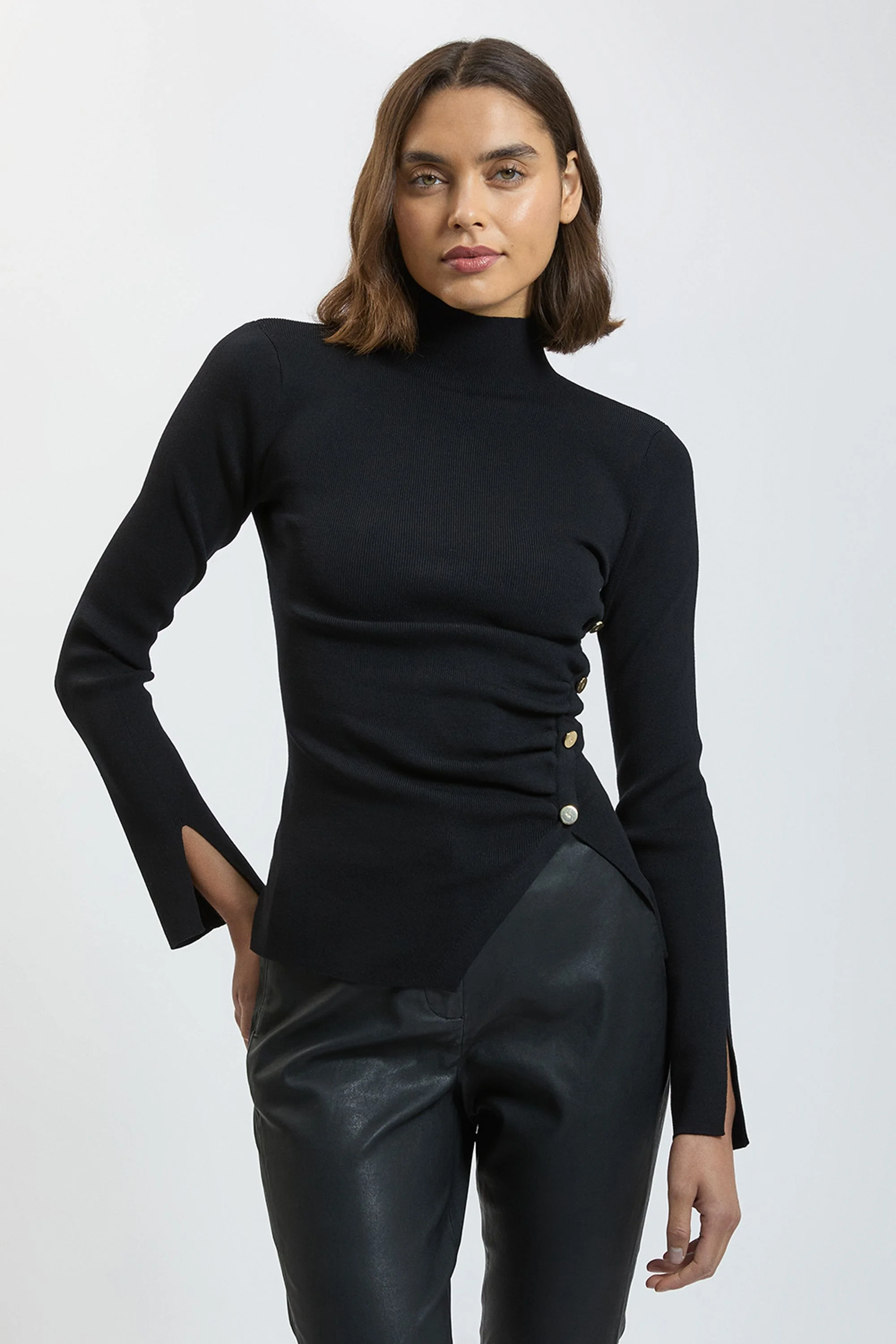 Asymmetric Fastening Viscose Knit Jumper - 1