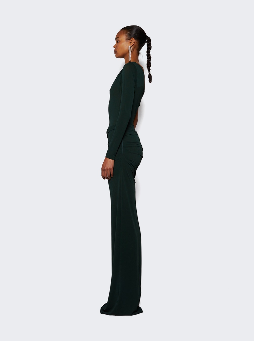 Asymmetric Drape Column Dress In Crepe Jersey Forest Green - 3