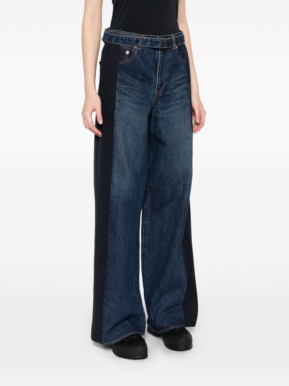 contrast-panel wide-leg jeans - 3