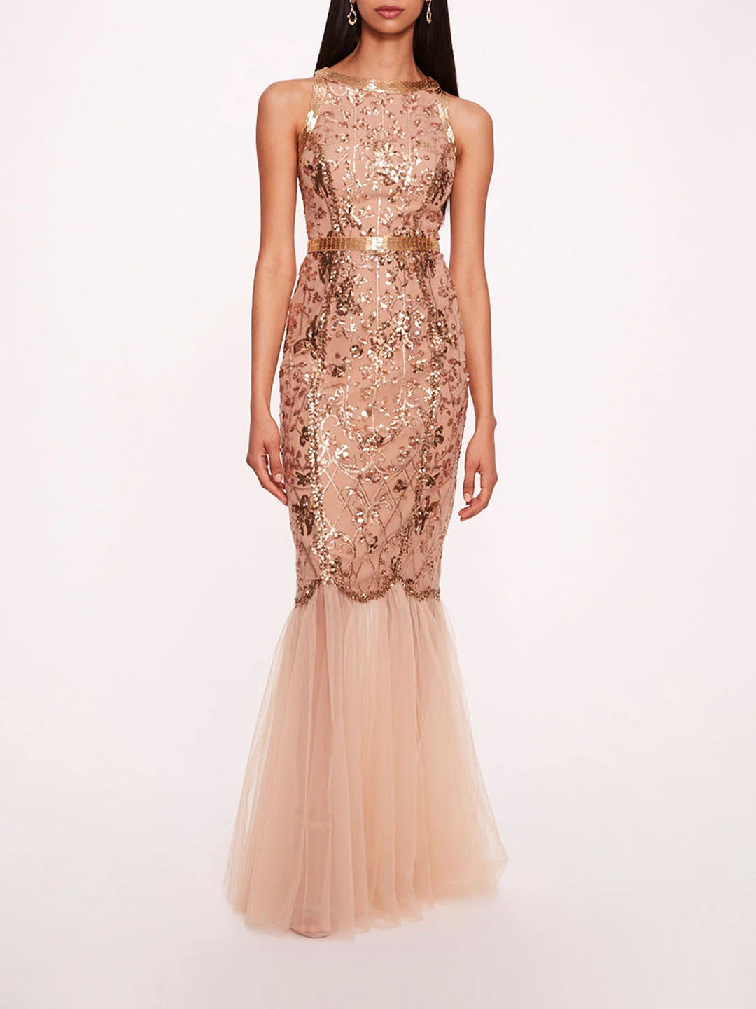 SEQUIN LATTICE STRAPLESS GOWN - 1