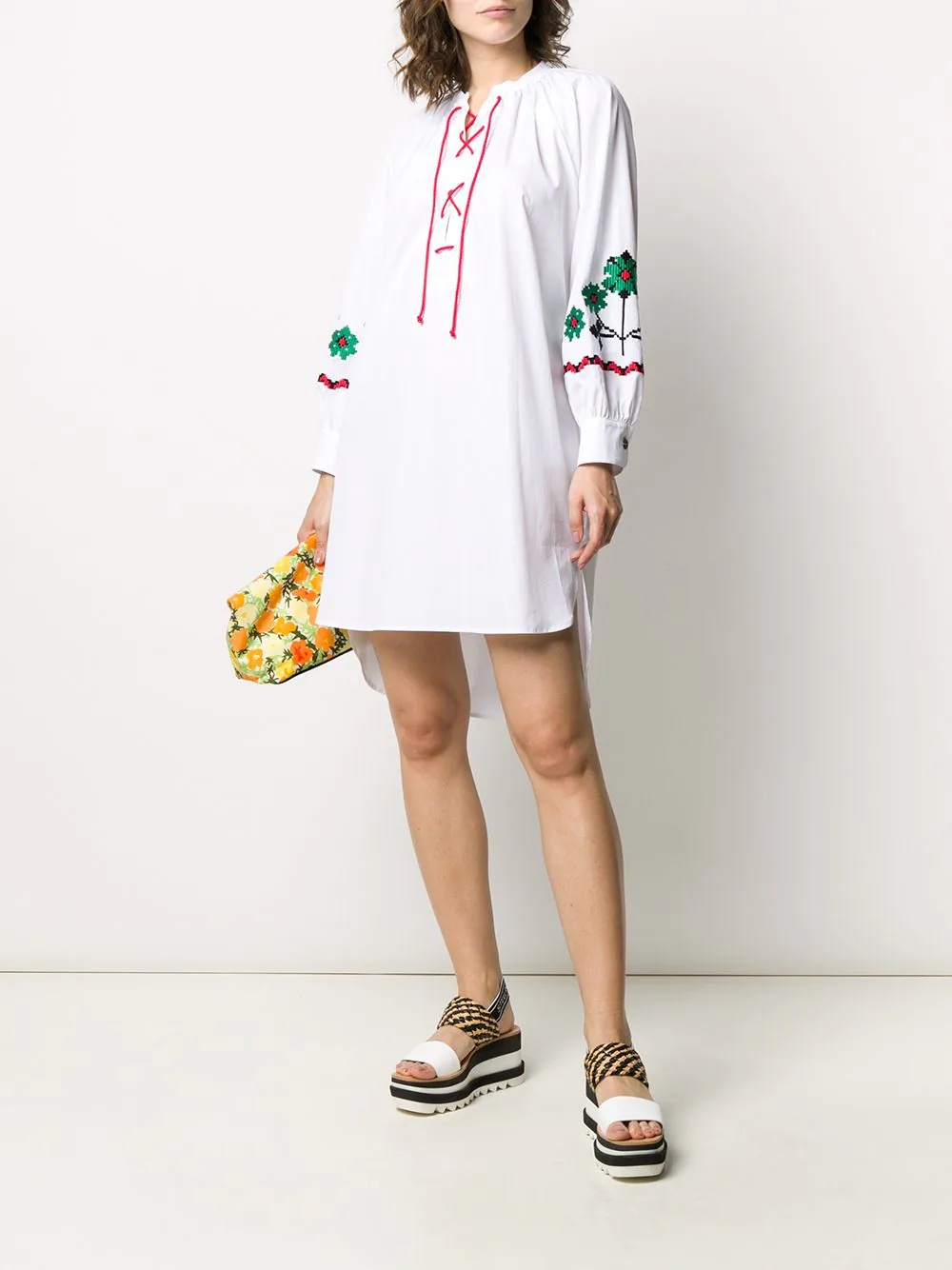 drawstring floral embroidered tunic - 2