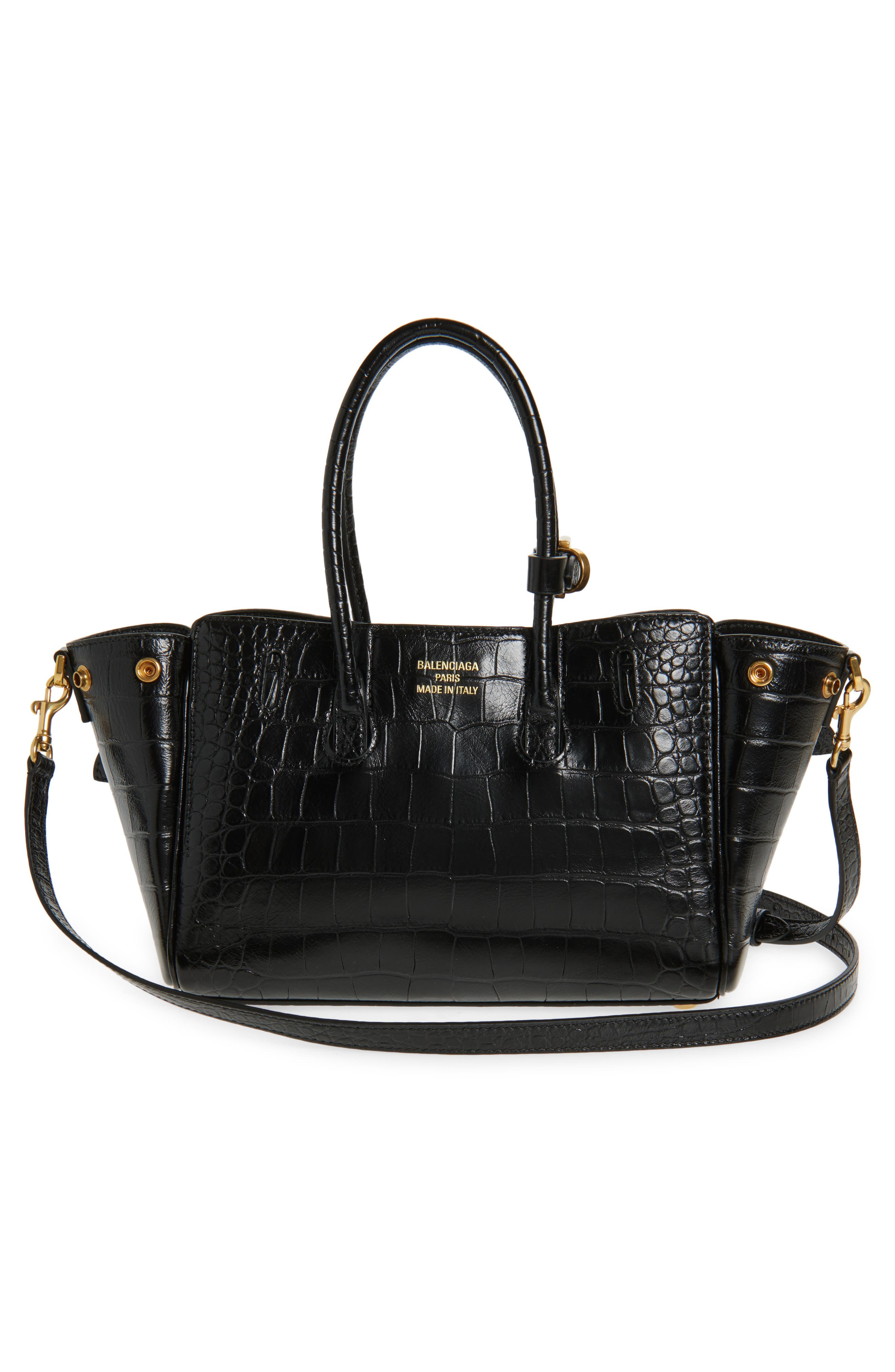 Balenciaga Mini Bel Air Croc Embossed Leather Carry All Tote in Black at Nordstrom - 4