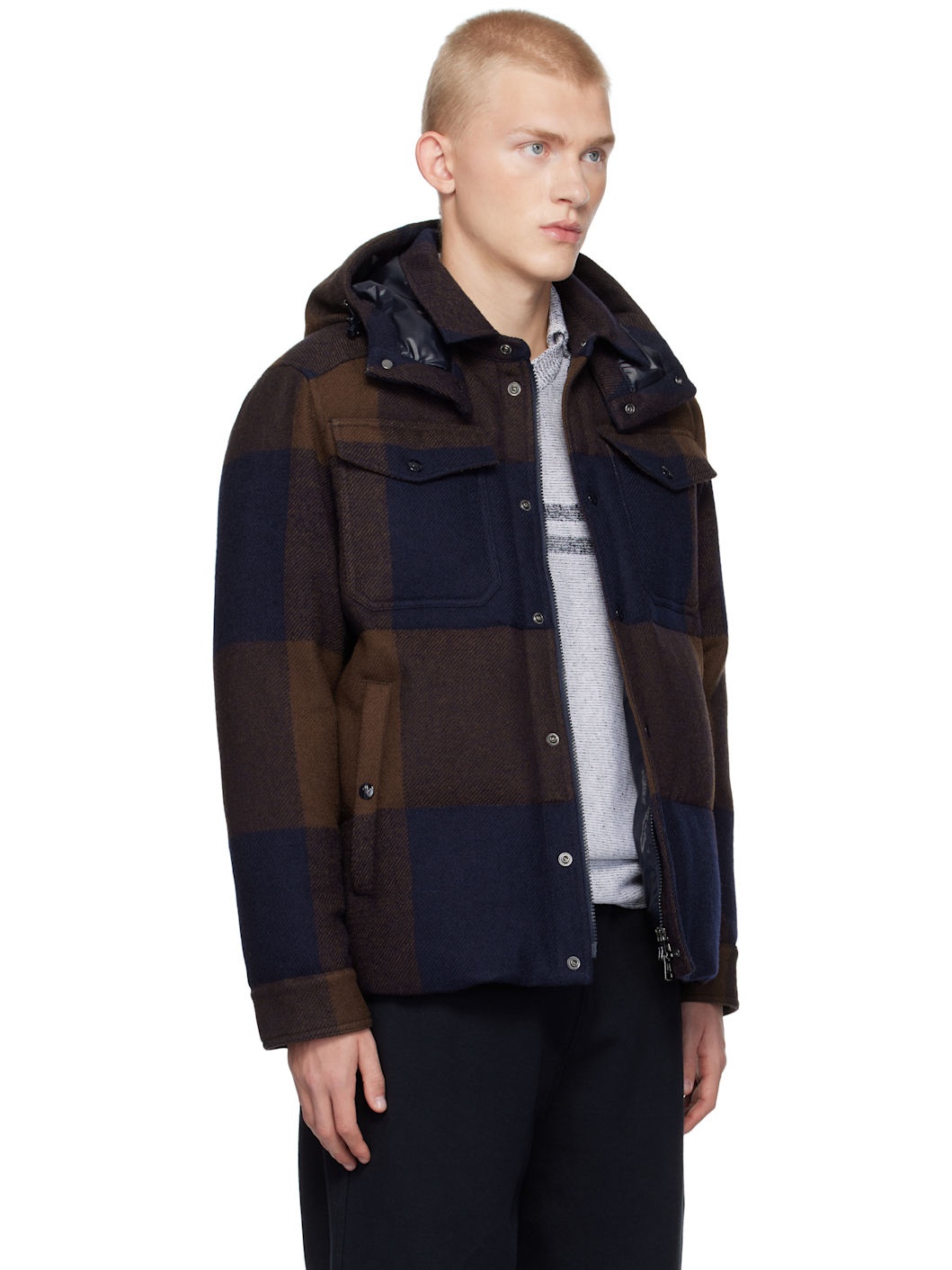 Brown & Blue Ladurns Hooded Wool Down Jacket - 2
