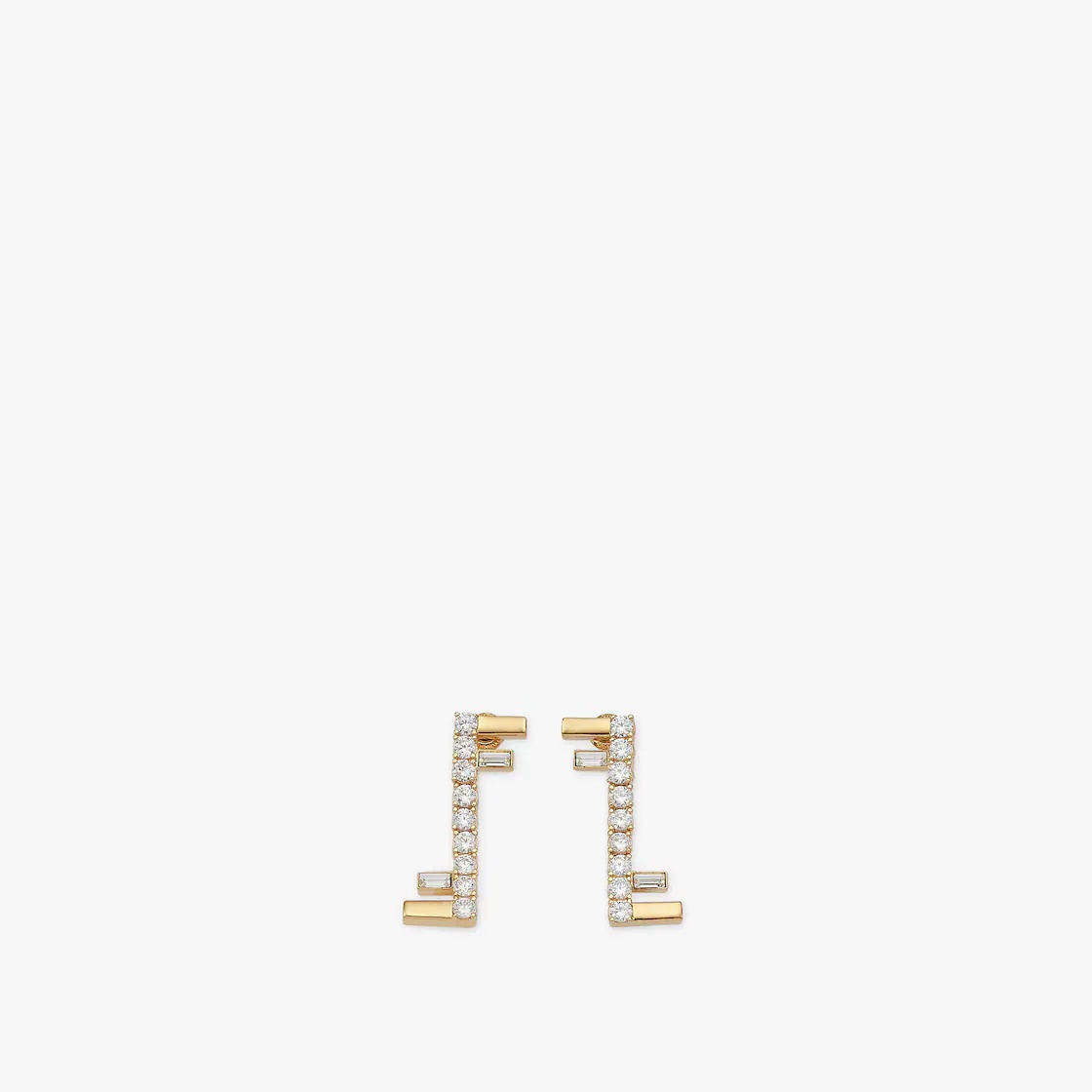 Fendi First logo earrings, with soft, tennis-style construction. Made of metal with a gold finish. E - 1