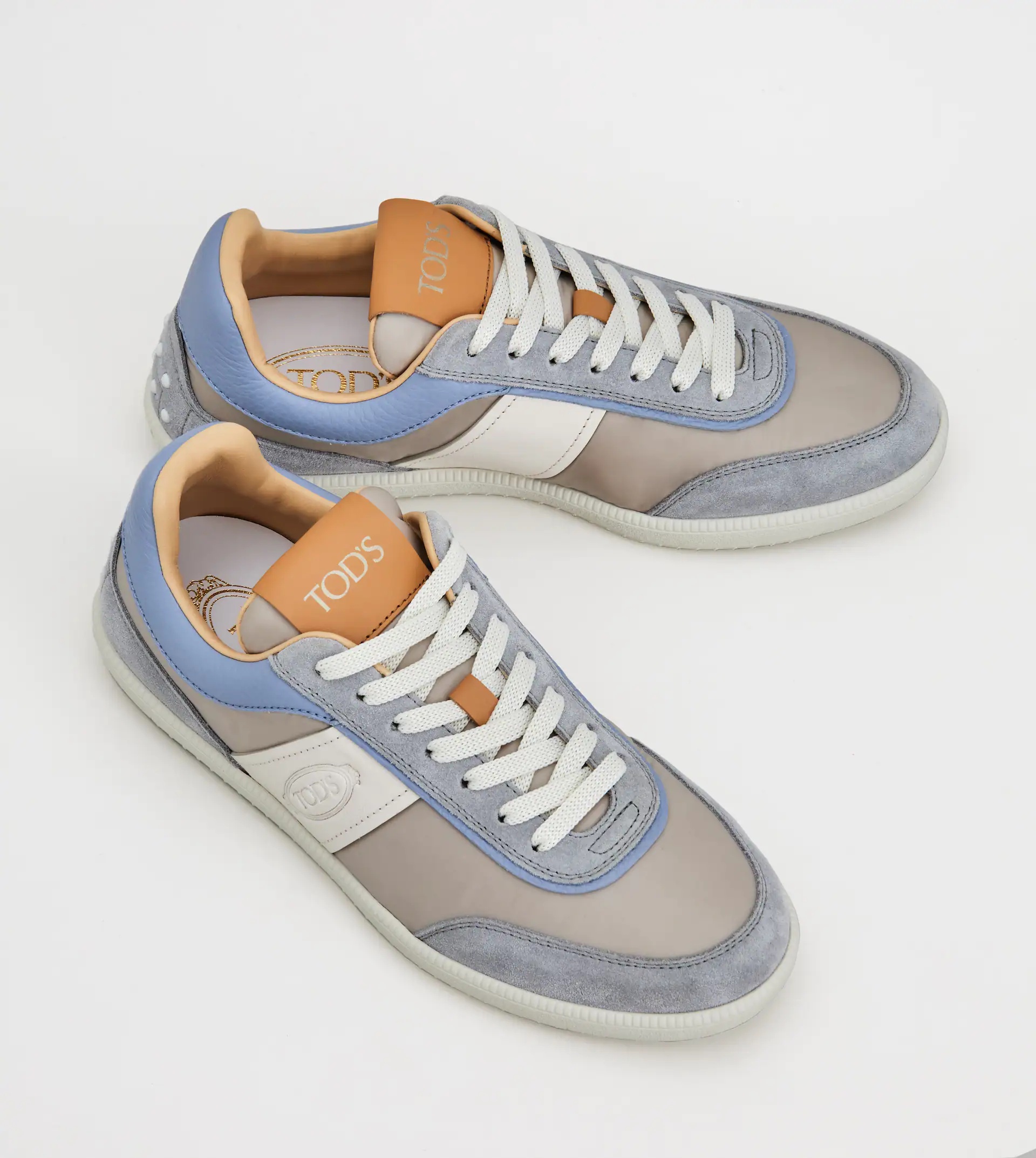 TOD'S TABS SNEAKERS IN SUEDE AND TECHNICAL FABRIC - LIGHT BLUE, GREY, WHITE - 4