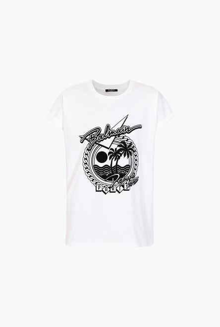 White cotton T-shirt with black Balmain logo print - 1