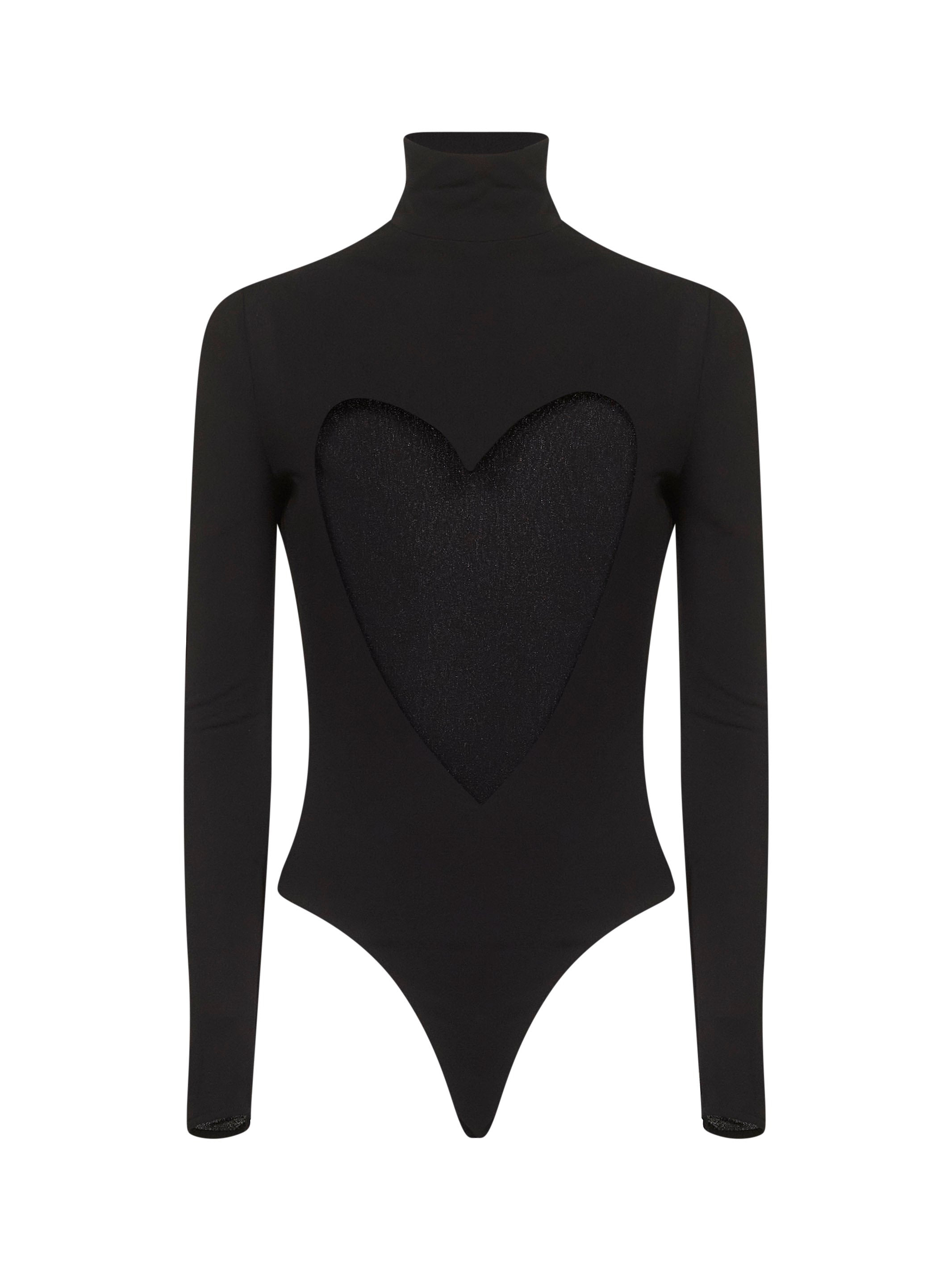 Black fluid jersey heart bodysuit - 2