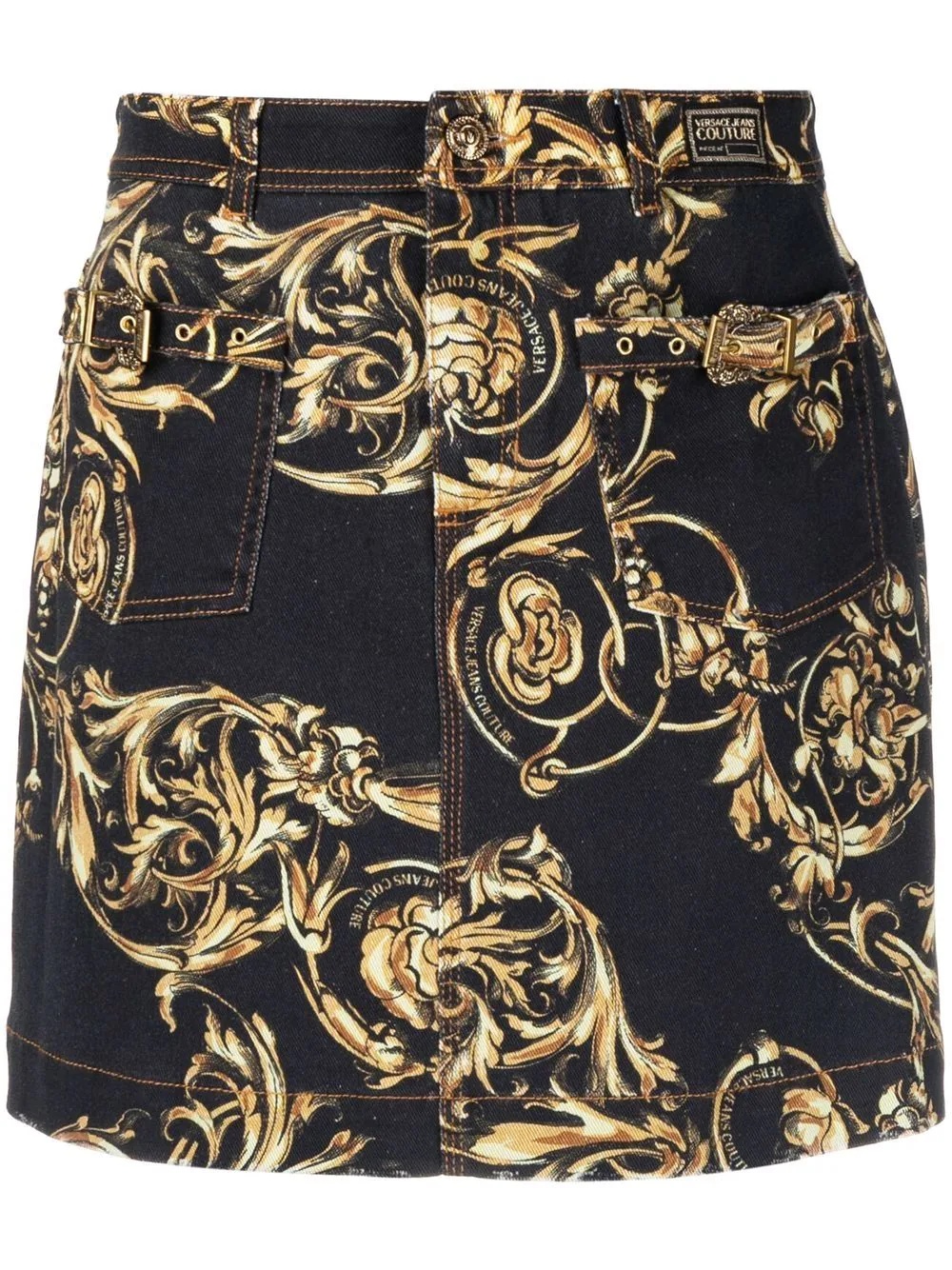 Baroque print denim skirt - 1