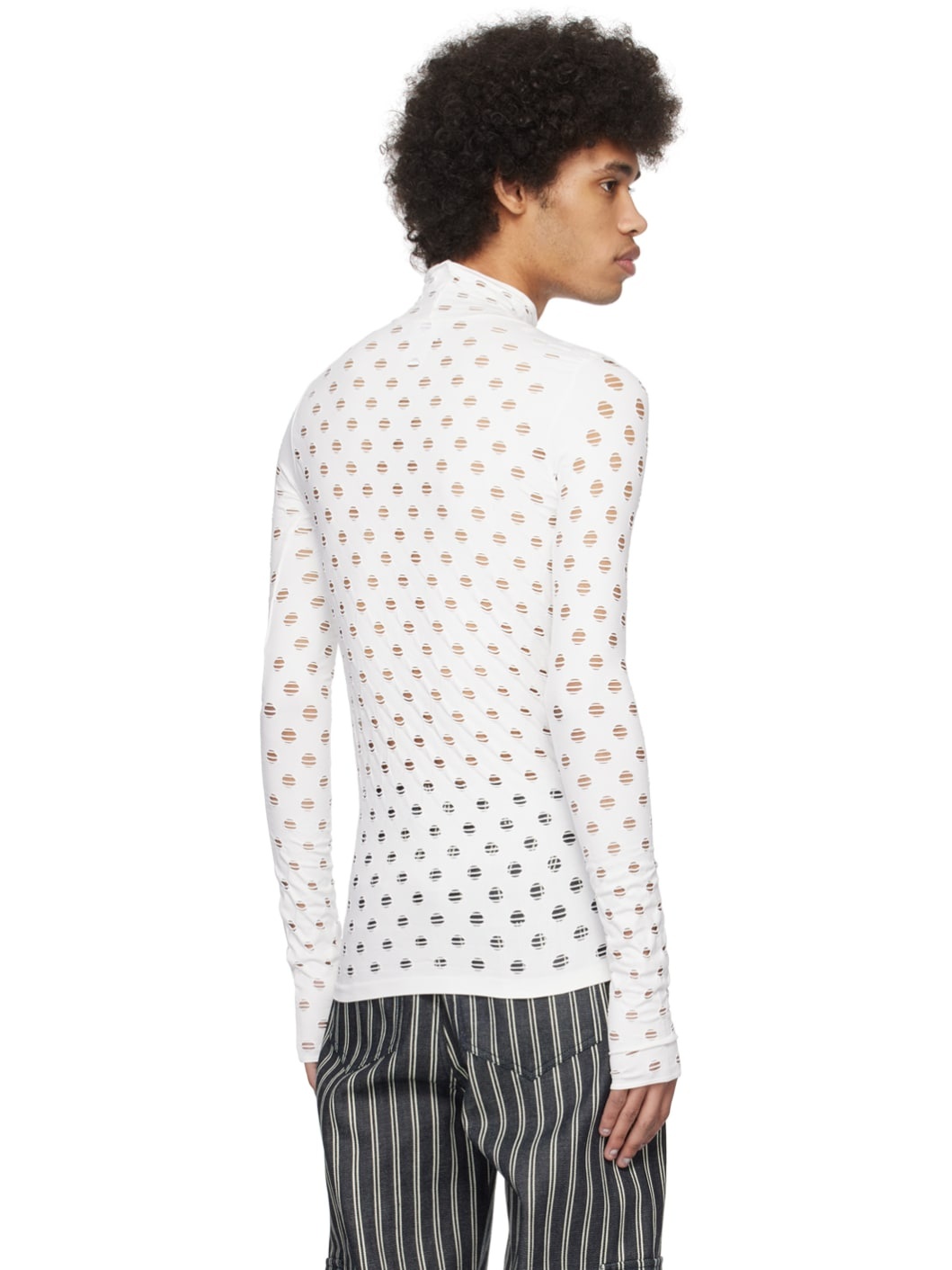 White Perforated Turtleneck - 3