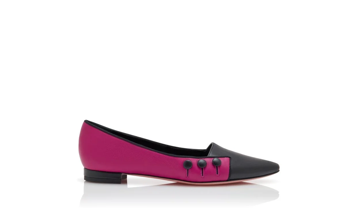 Dark Pink Nappa Leather Flat Pumps - 1