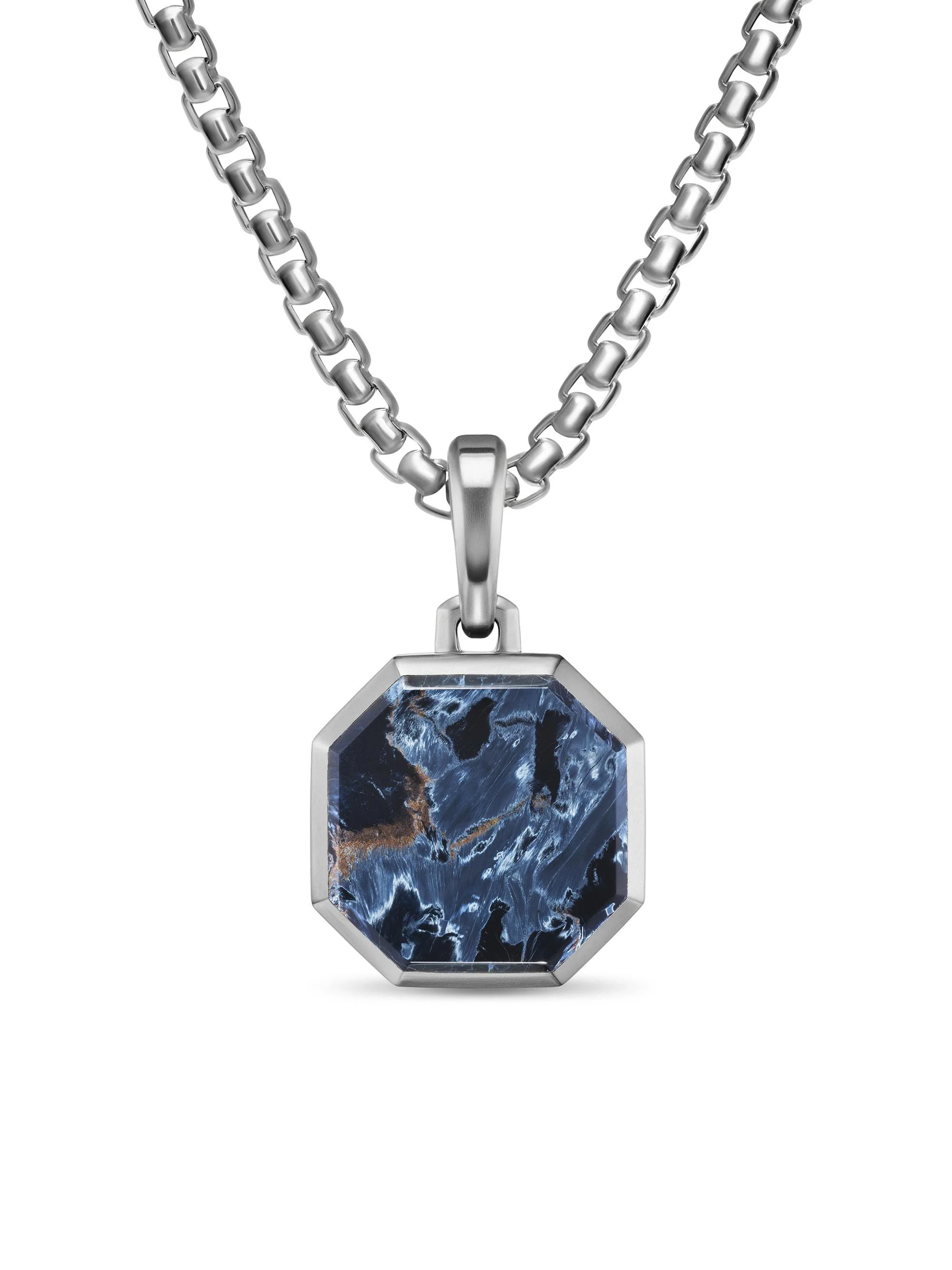 Men's Faceted Stone Amulet in Sterling Silver - Pietersite - 1
