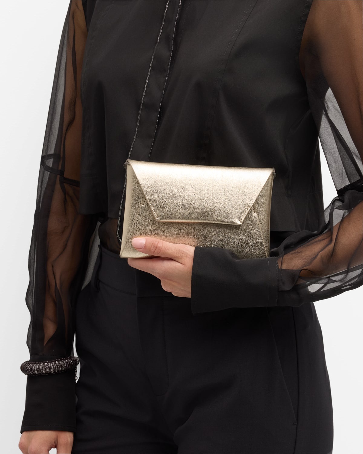 Envelope Flap Metallic Leather Clutch Bag - 4