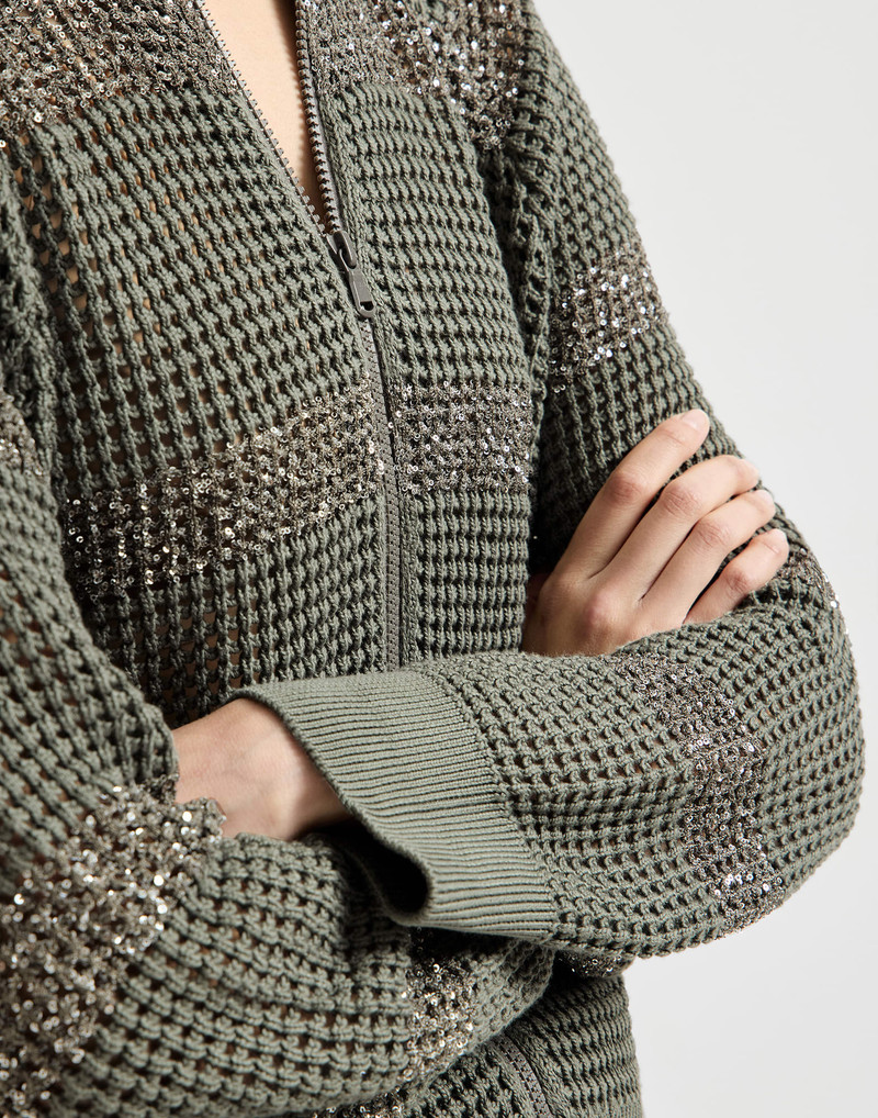 Cotton net cardigan with dazzling stripes 4