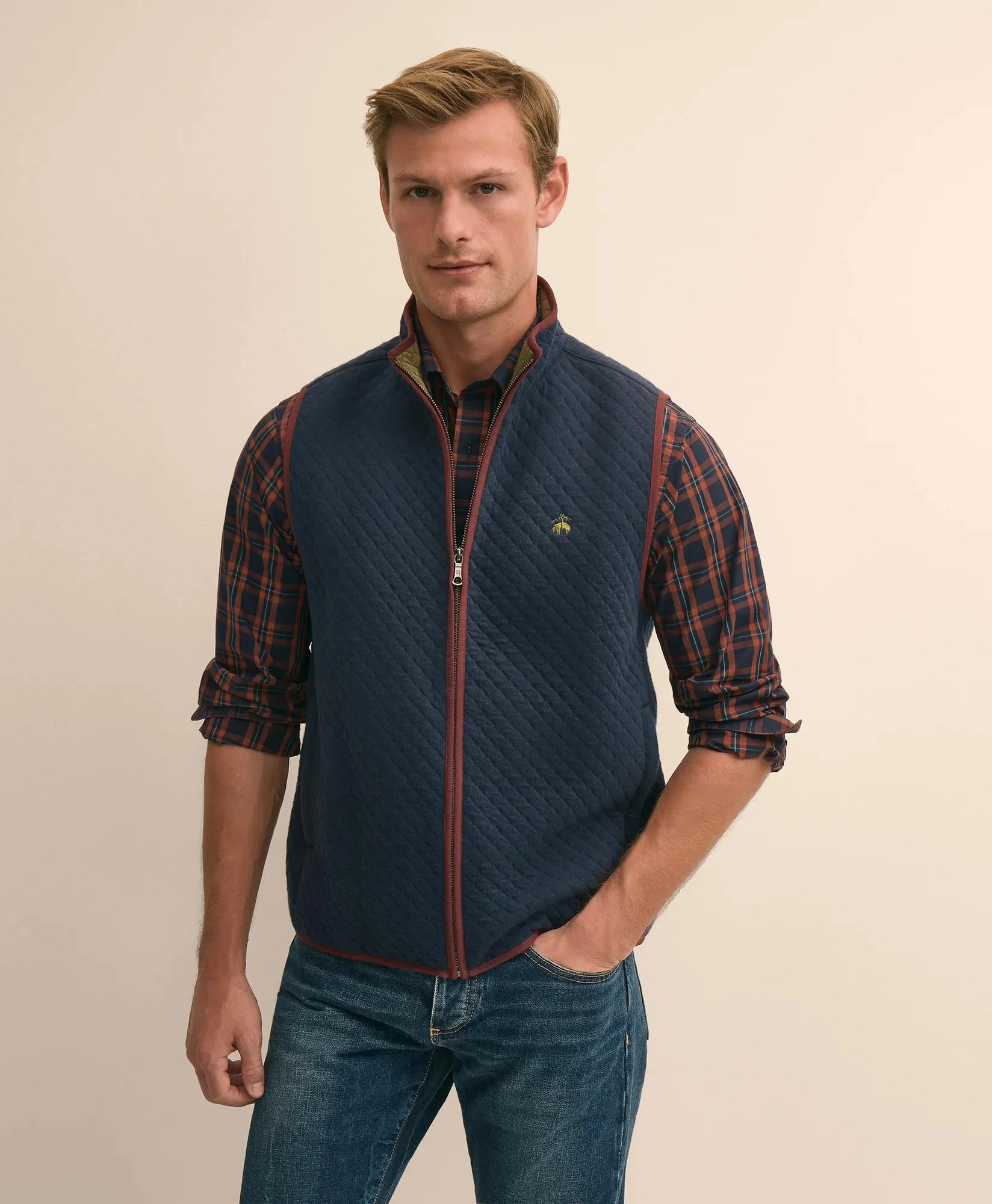 Cotton Blend Diamond-Quilted Vest - 1