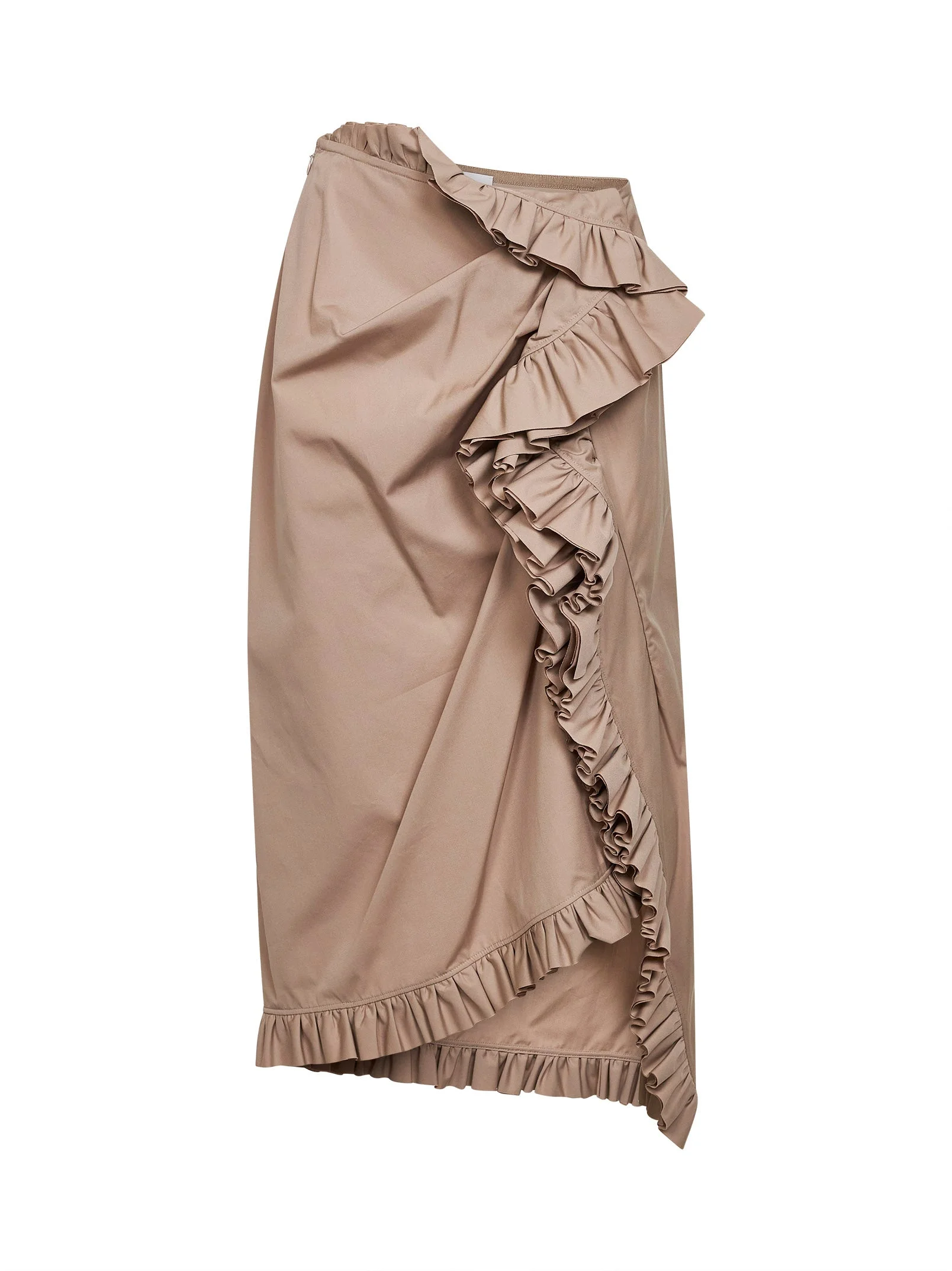 Dries Van Noten Women Beige Poplin Asymmetric Ruffled Midi Skirt - 1