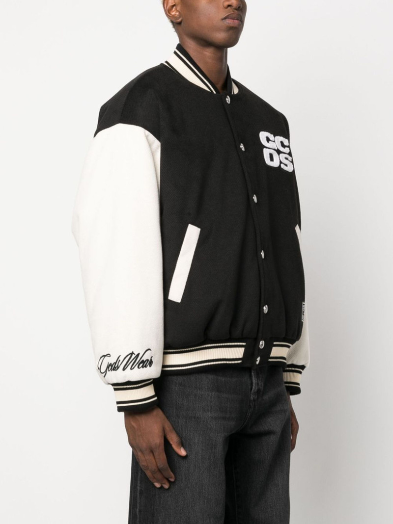 two-tone logo-patch bomber jacket 4
