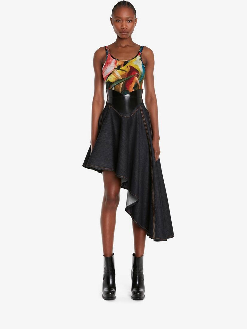 Alexander McQueen Women's Asymmetric Drape Denim Skirt in Dark Navy outlook