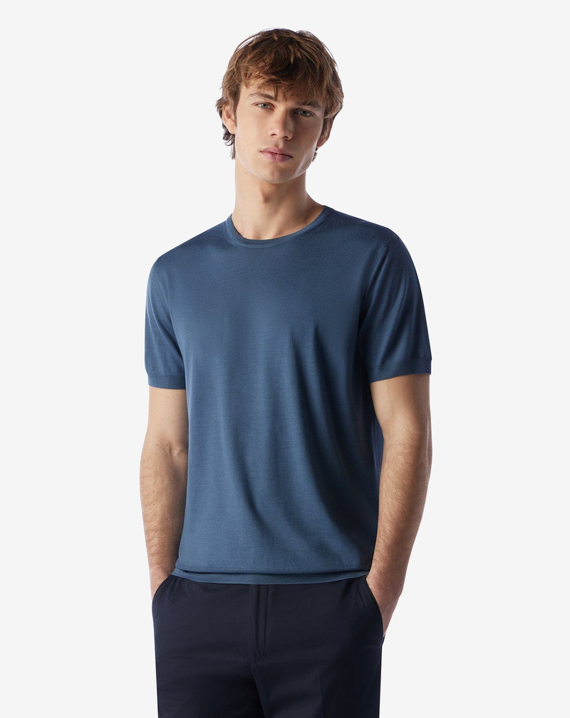CORNELIANI Pale octane blue ultra fine wool crew neck jumper outlook