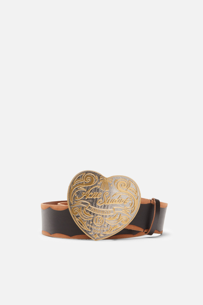 Heart logo buckle belt - Black/camel 1