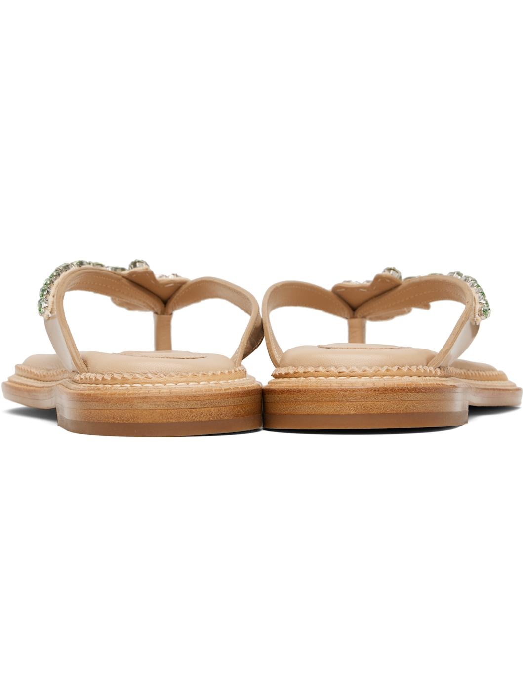 Beige Embellished Flower Flip-Flops - 2