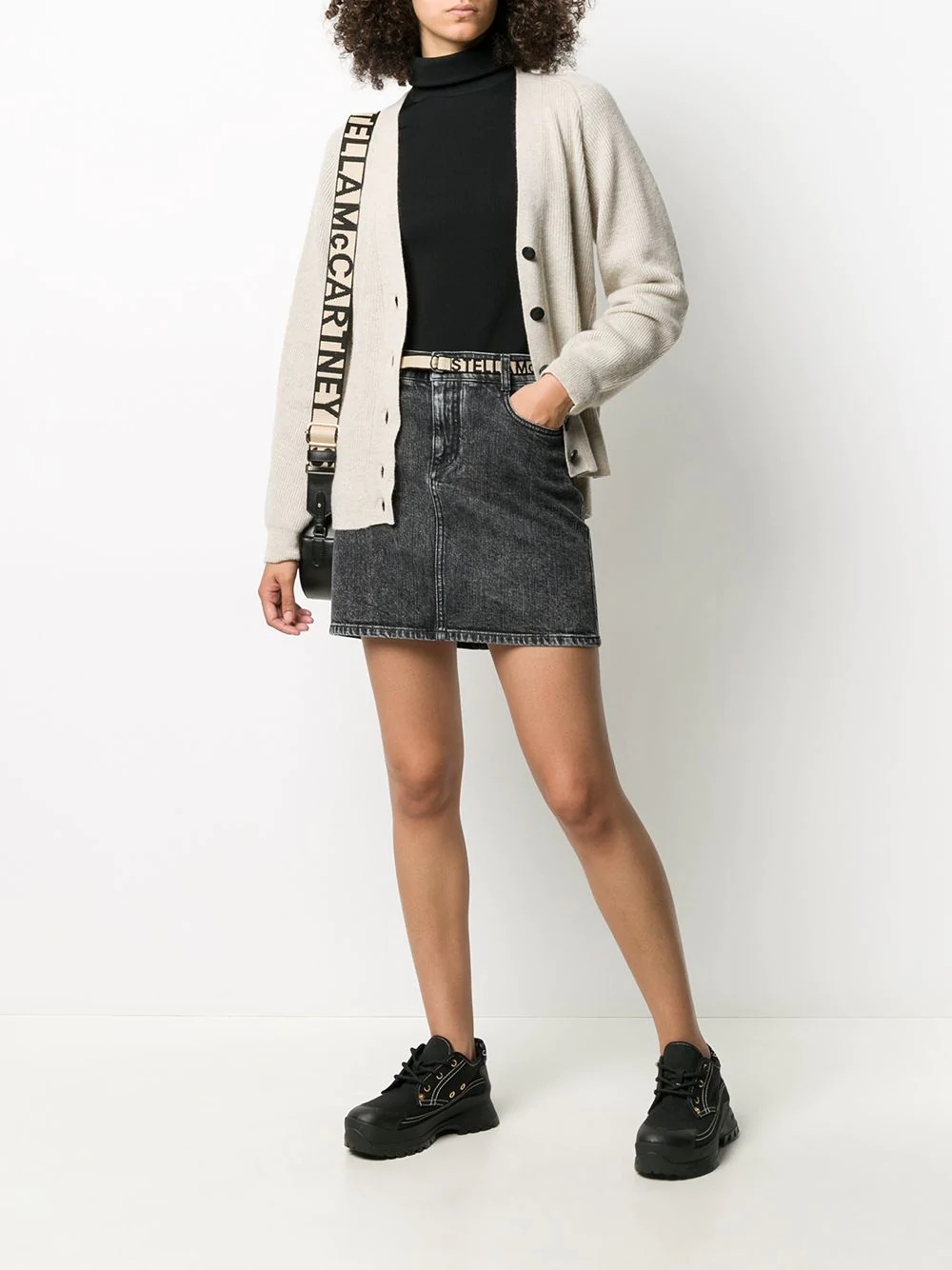 logo-belt denim skirt - 2