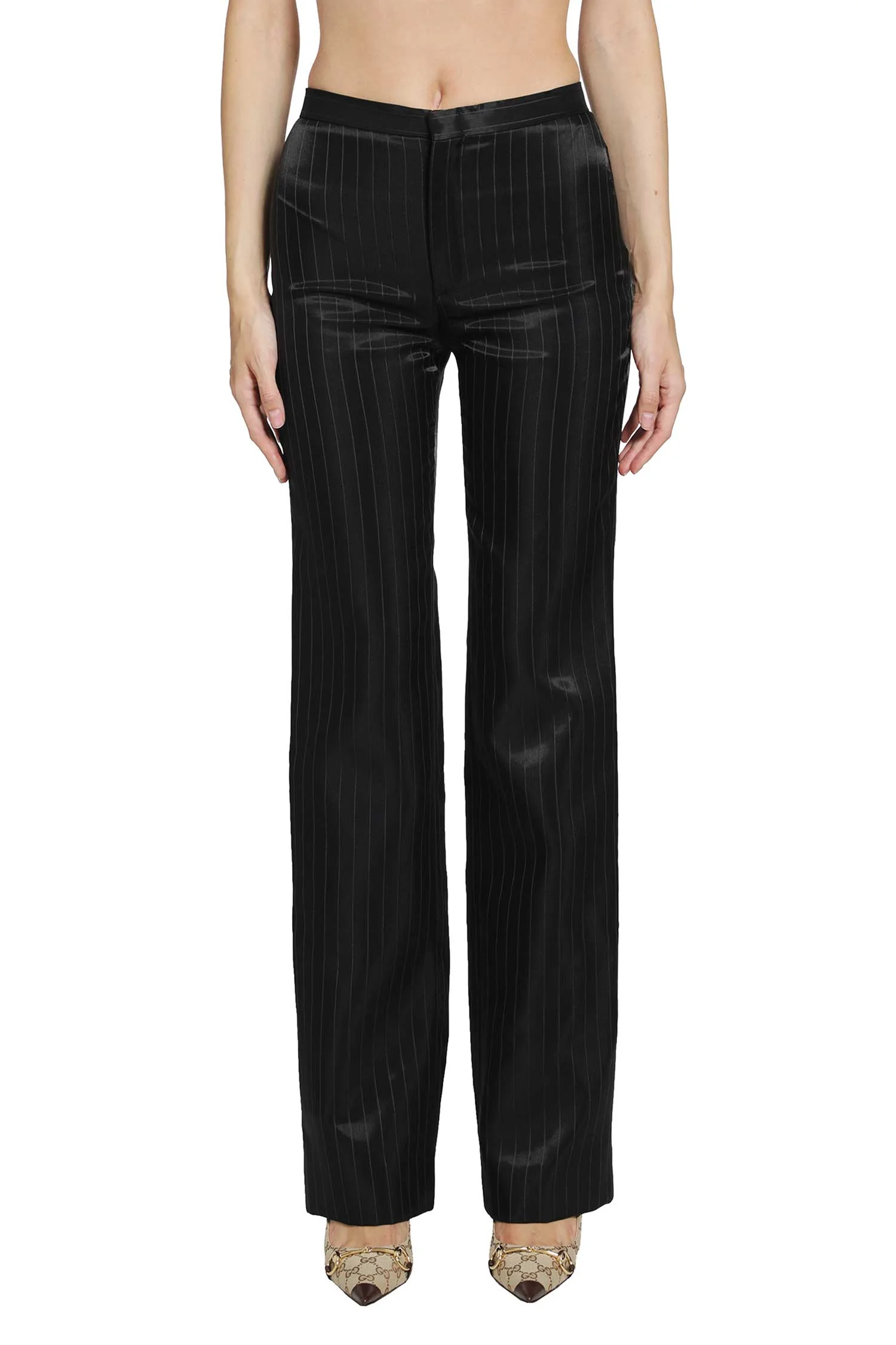 Pinstripe Wool Silk Trousers - 1
