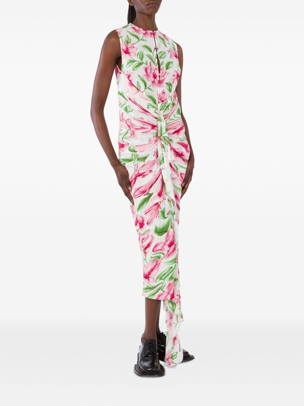 floral-print draped midi dress - 2