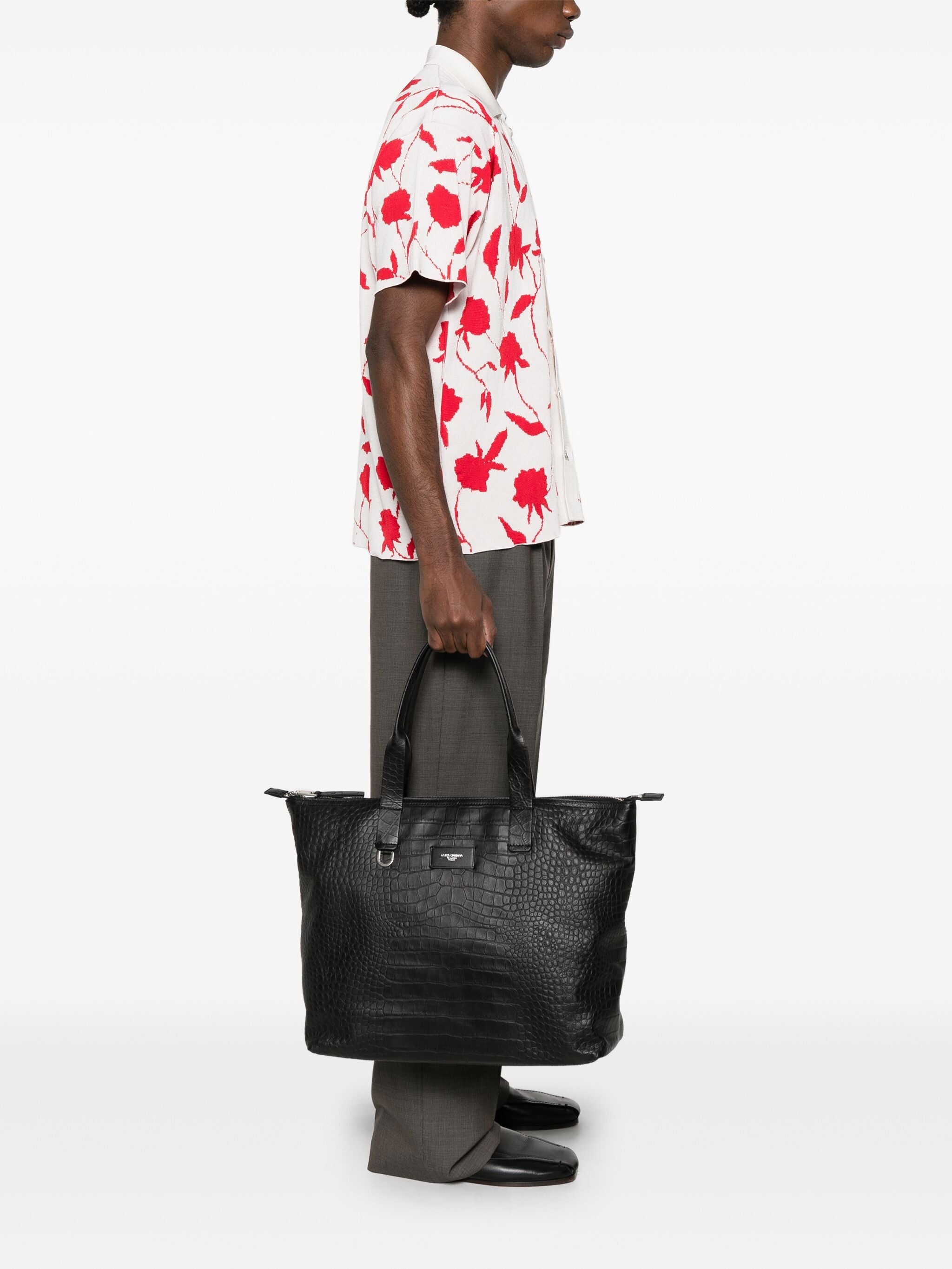 Crocodile-embossed Leather Tote Bag - 3