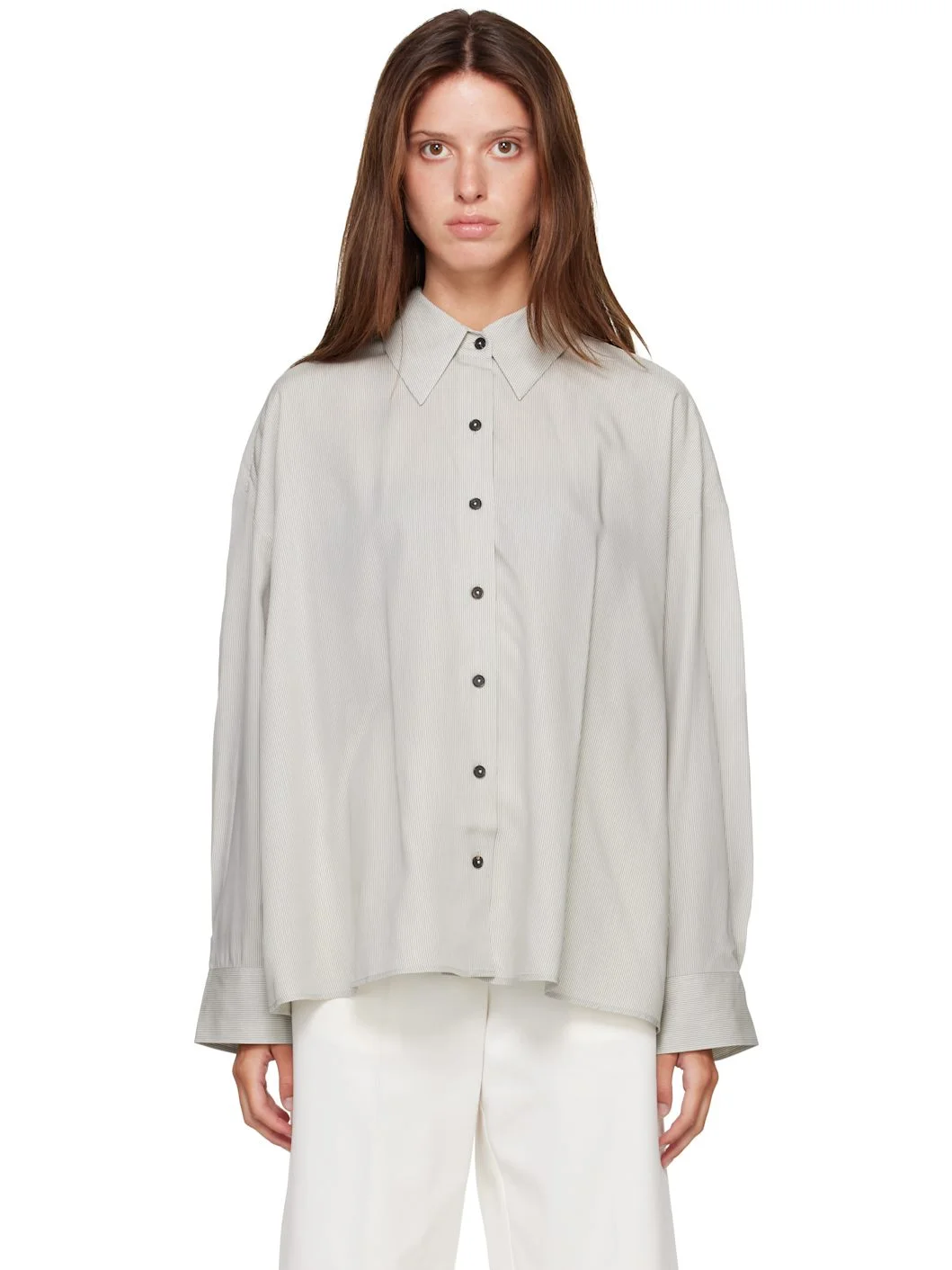 Gray Pinstriped Oversized Shirt - 1