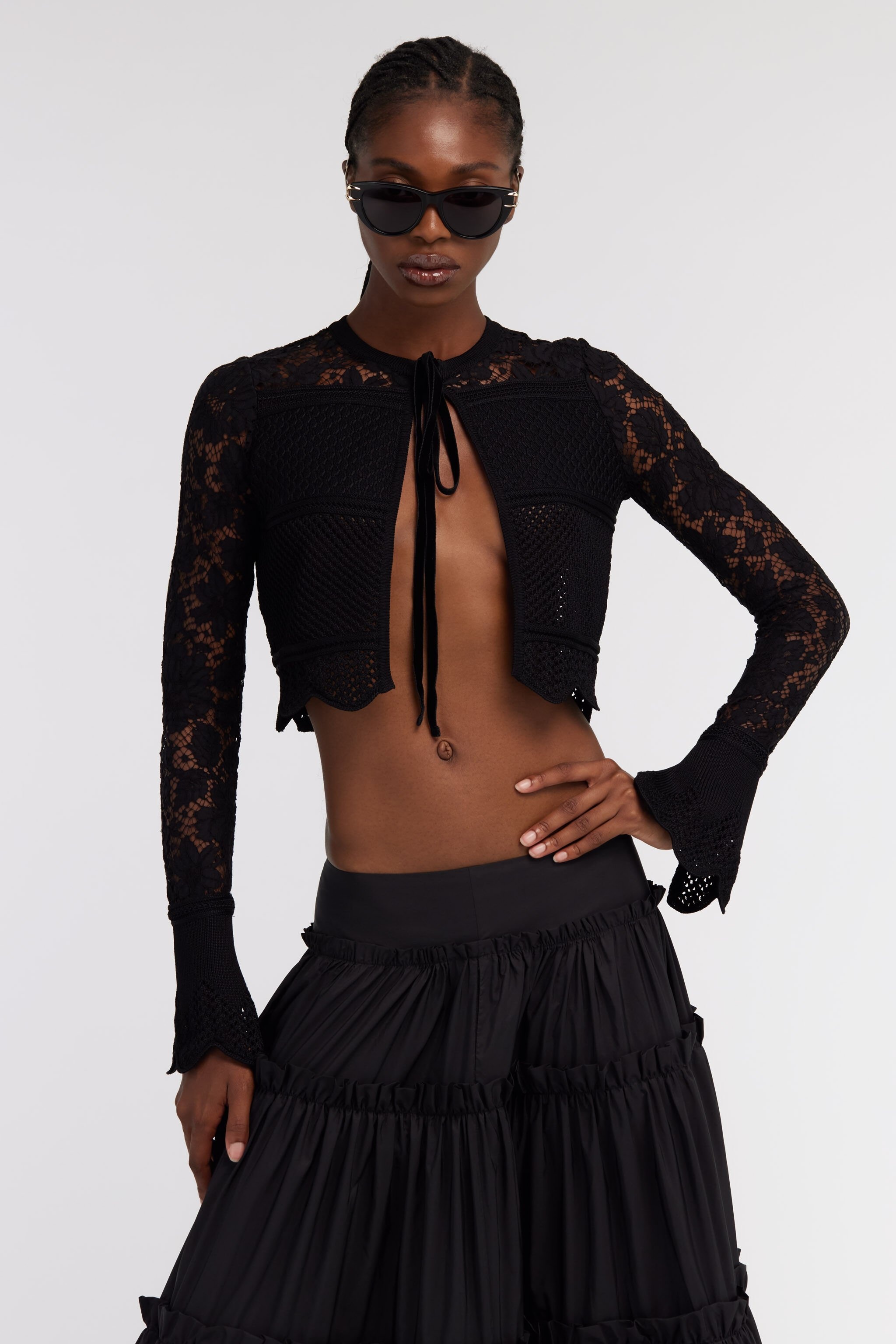 Black Lace Cardigan Tie Front - 3