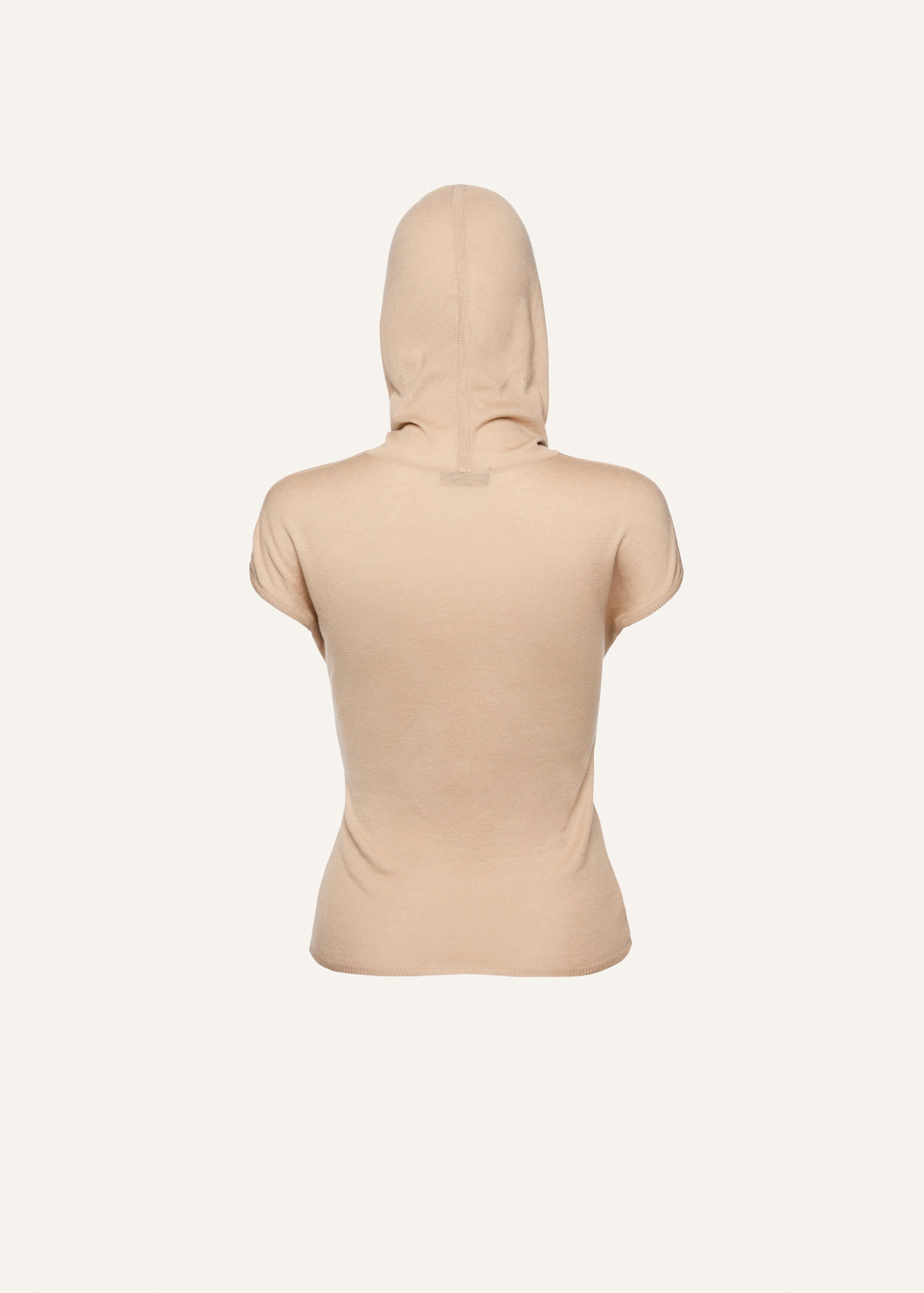 Hooded silk knitwear top in beige - 2