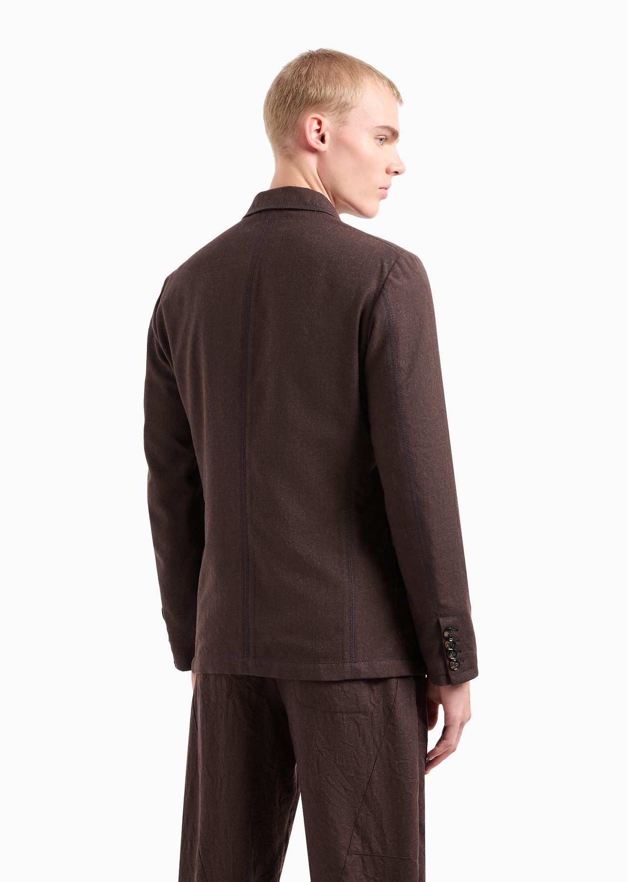 Single-breasted crinkled wool flannel jacket - 3