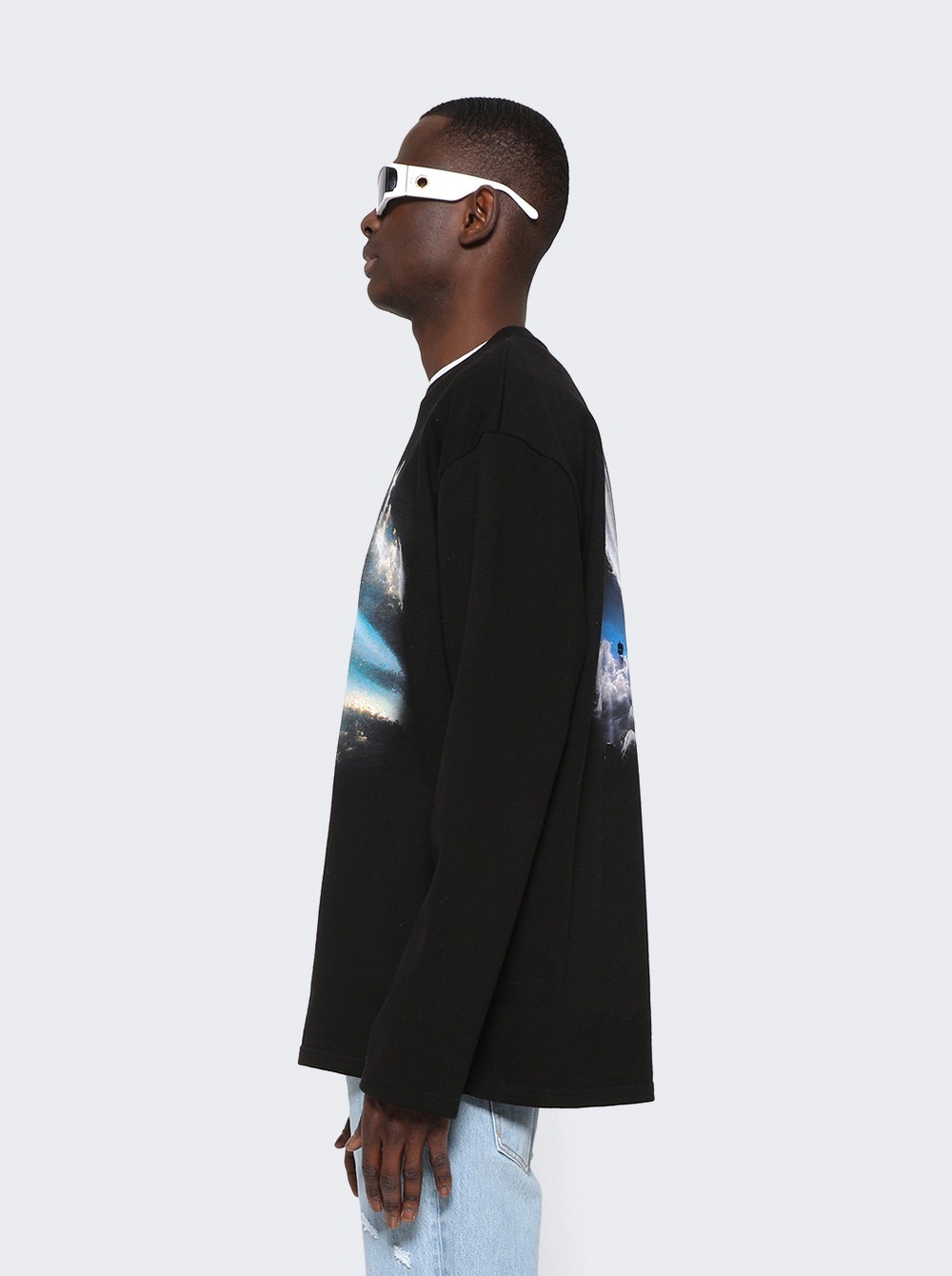 Oversized Space Graphic Long Sleeve Shirt Glassface Print - 4