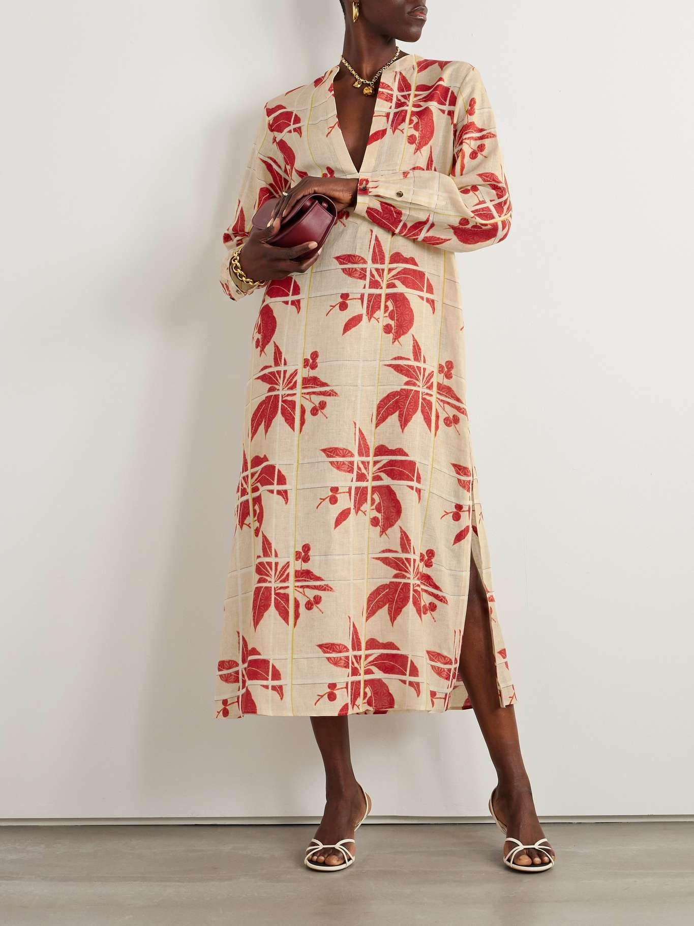 Floral-print linen kaftan - 2