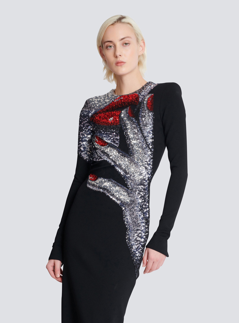 Long embroidered dress with Face motif 7