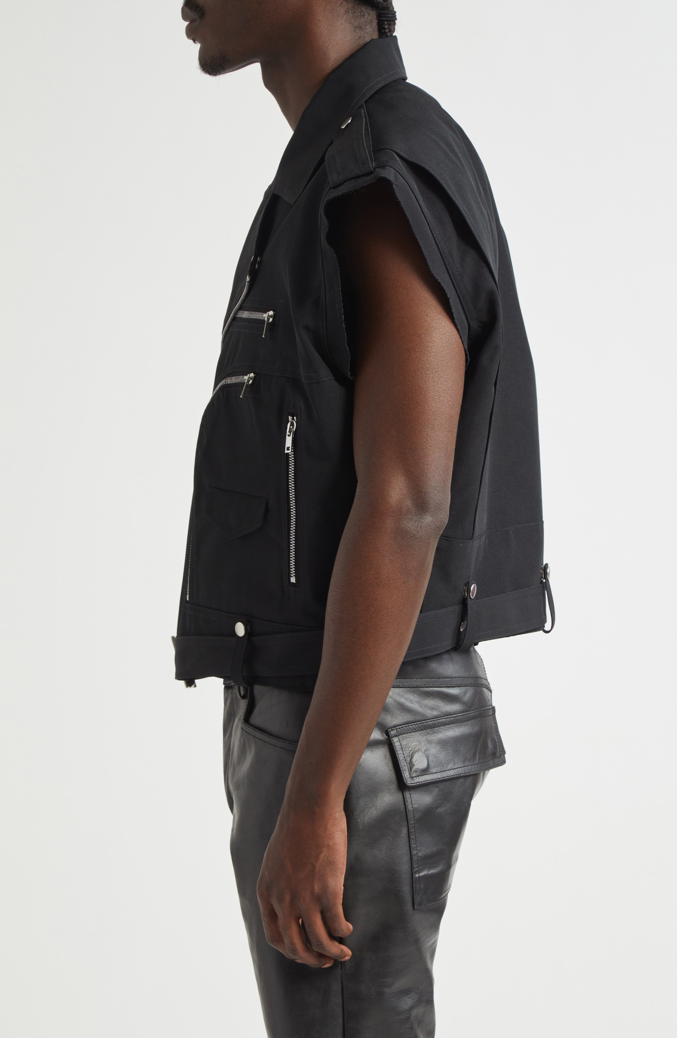 Rick Owens Giacca Bauhaus Stooges Sleeveless Crop Moto Jacket in Black at Nordstrom - 3
