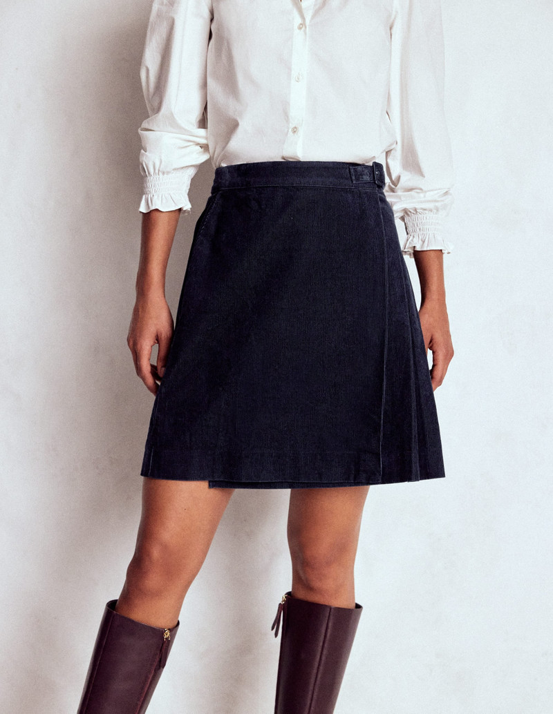 Helen Cord Kilt Skirt-Navy 4