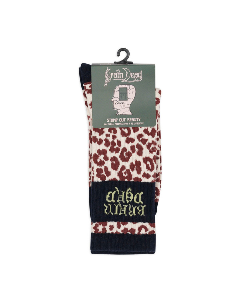 Paneled Logo Crew Socks - Maroon Leopard/Navy 3
