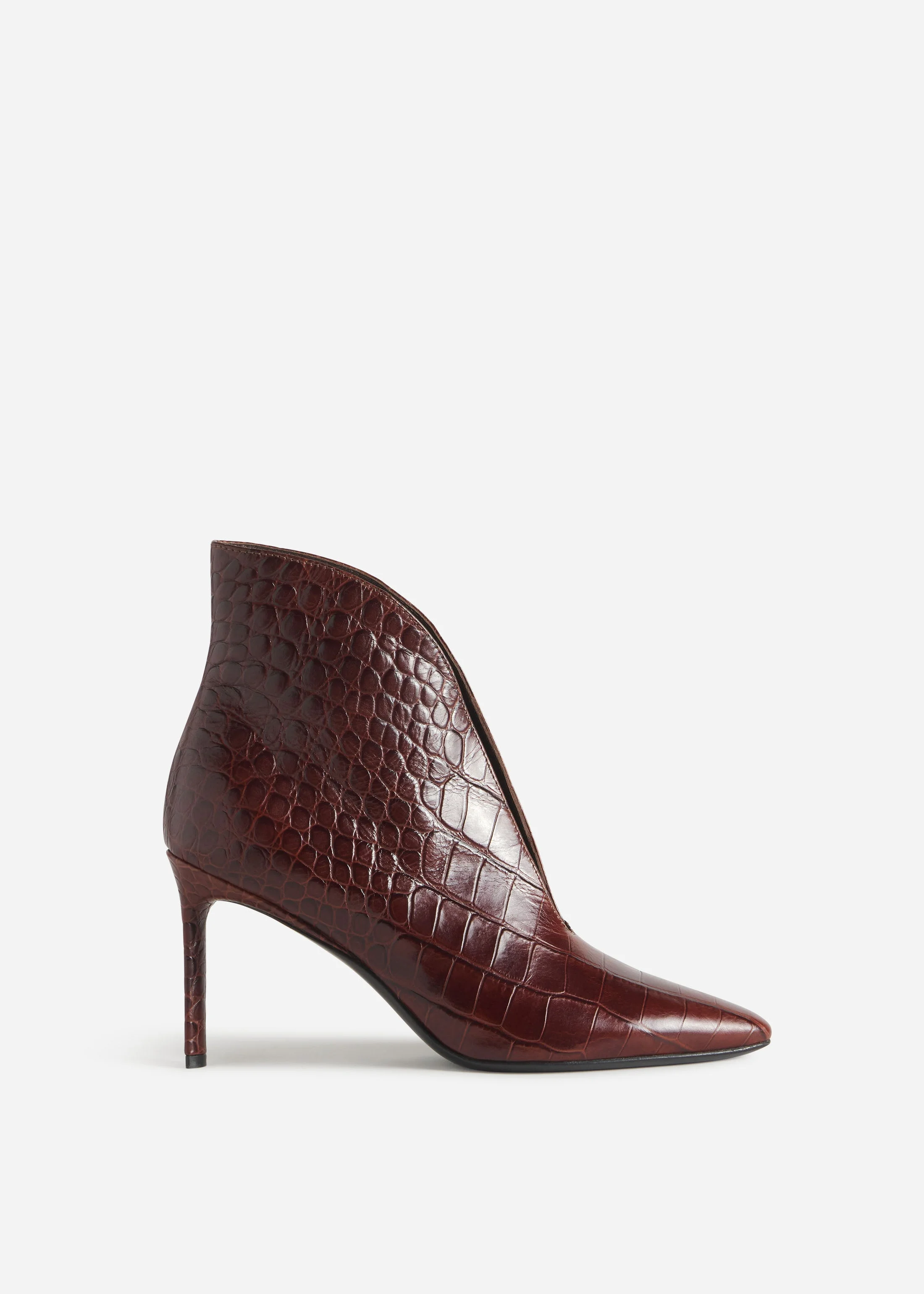 V-Cut Heeled Bootie in Embossed Leather - 1