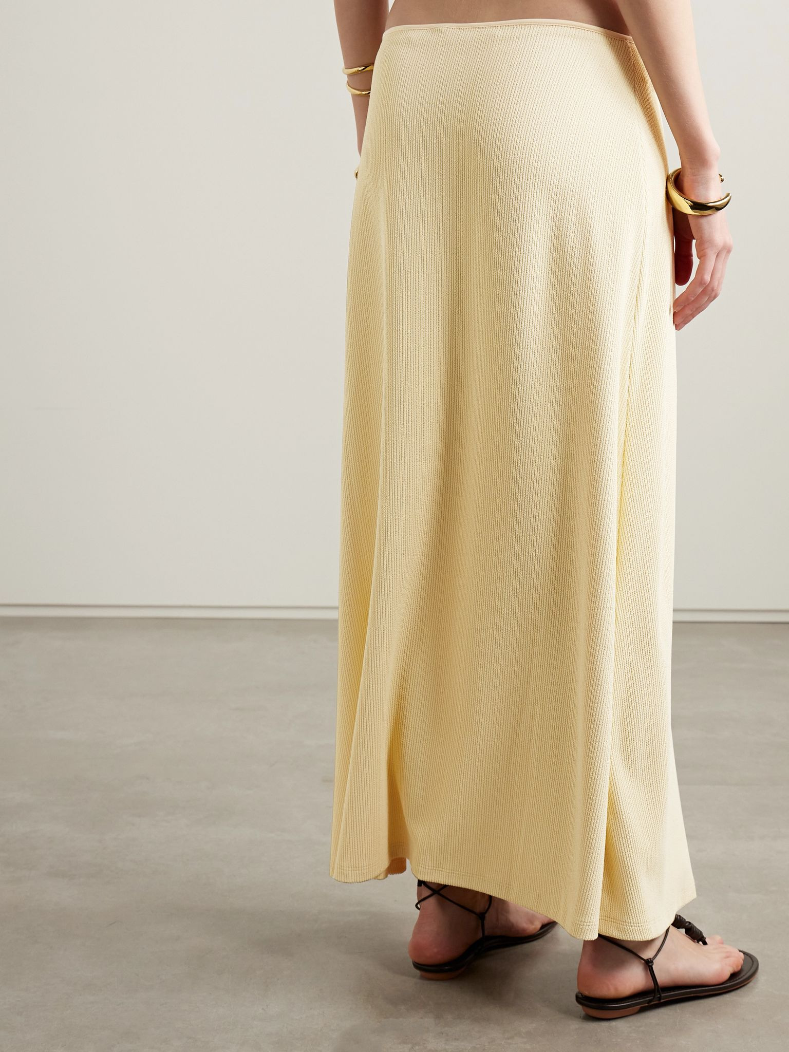 Keel embellished ribbed stretch recycled-jersey maxi skirt Ecru - 3