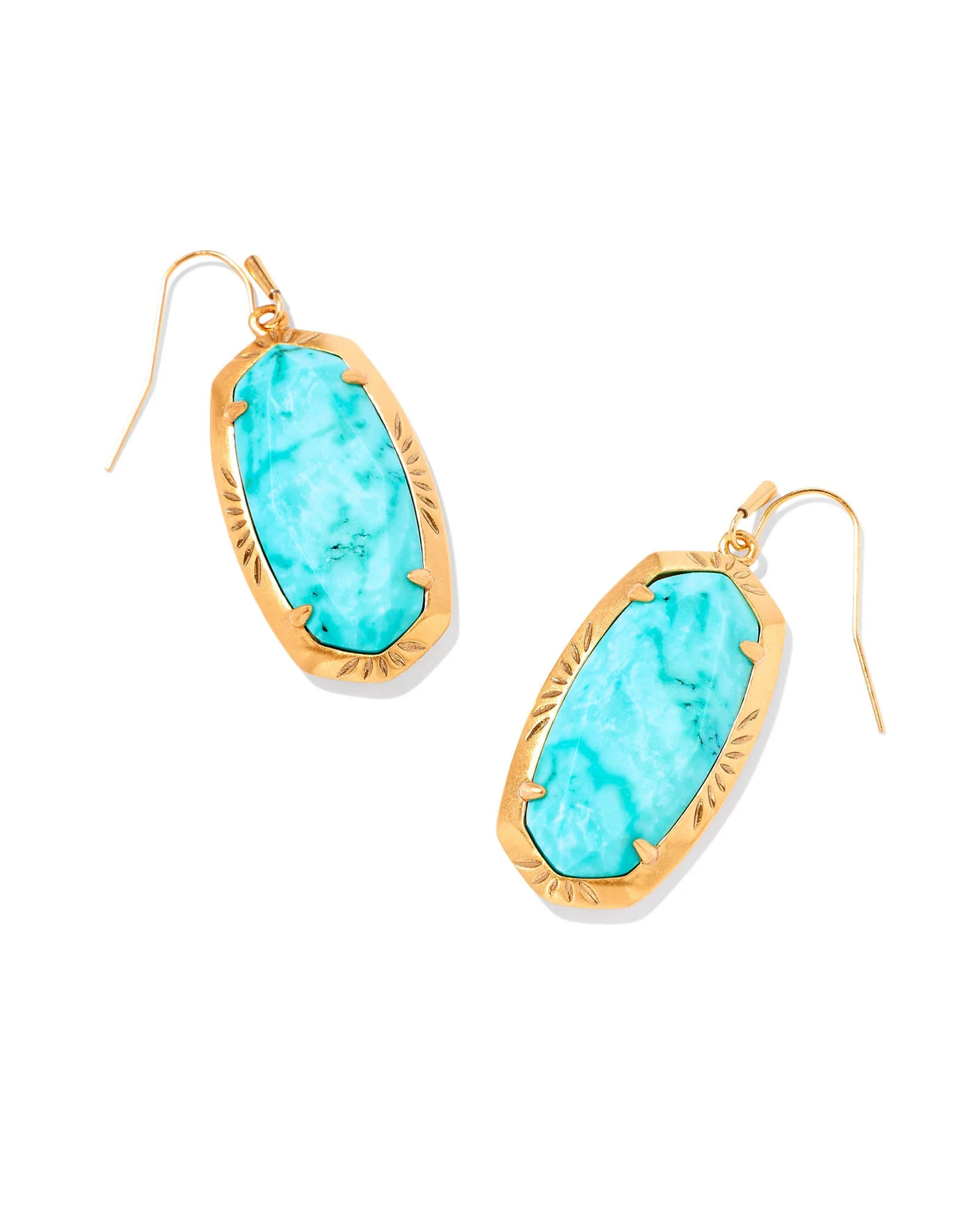 Elle Vintage Gold Etch Frame Drop Earrings in Variegated Turquoise Magnesite - 1